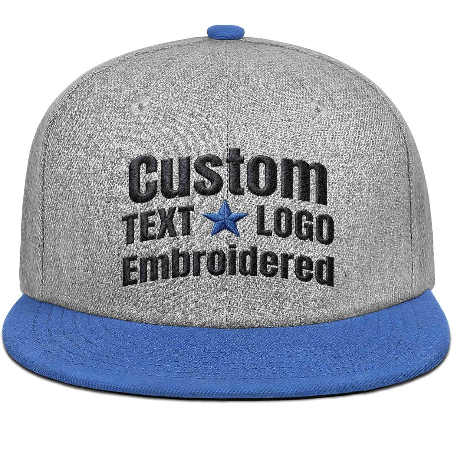 Custom Embroidered or Printed Heather Grey & Blue Color-Block Flat Brim Cap