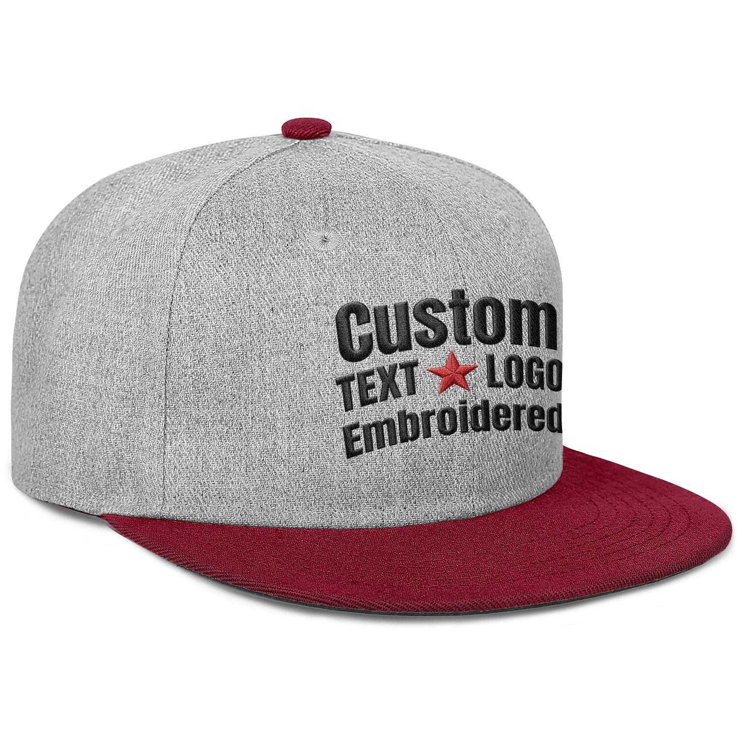 Custom Embroidered or Printed Heather Grey & Burgundy Color-Block Flat Brim Cap