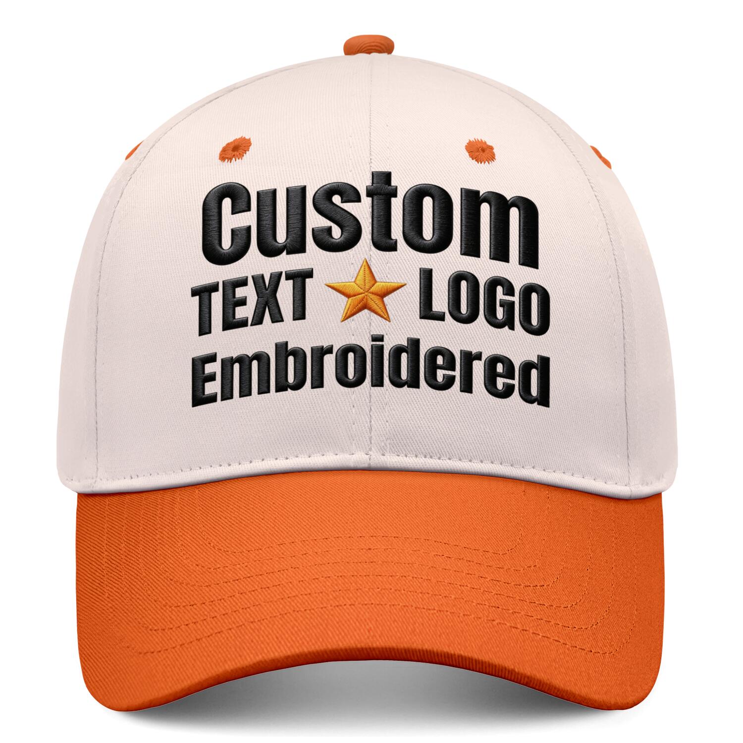 Custom Embroidered or Printed Ivory & Orange Deep Brim Baseball Cap | Personalized Sport Hat
