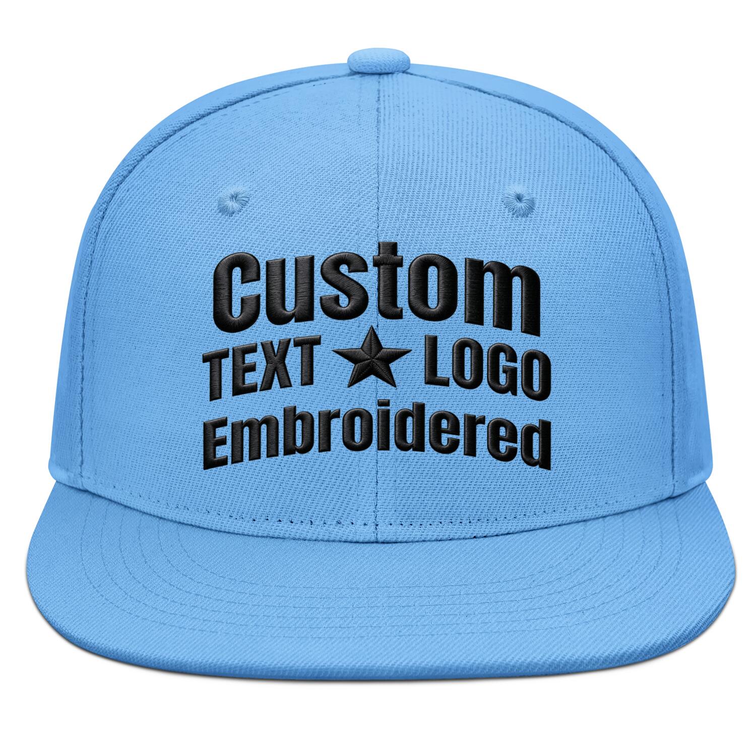 Custom Embroidered or Printed Light Blue Flat-Brim Cap | Personalized Sport Hat