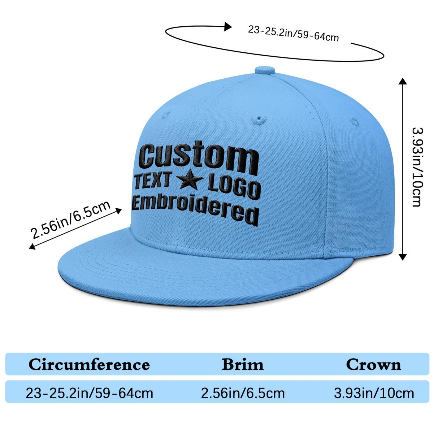 Custom Embroidered or Printed Light Blue Flat-Brim Cap | Personalized Sport Hat