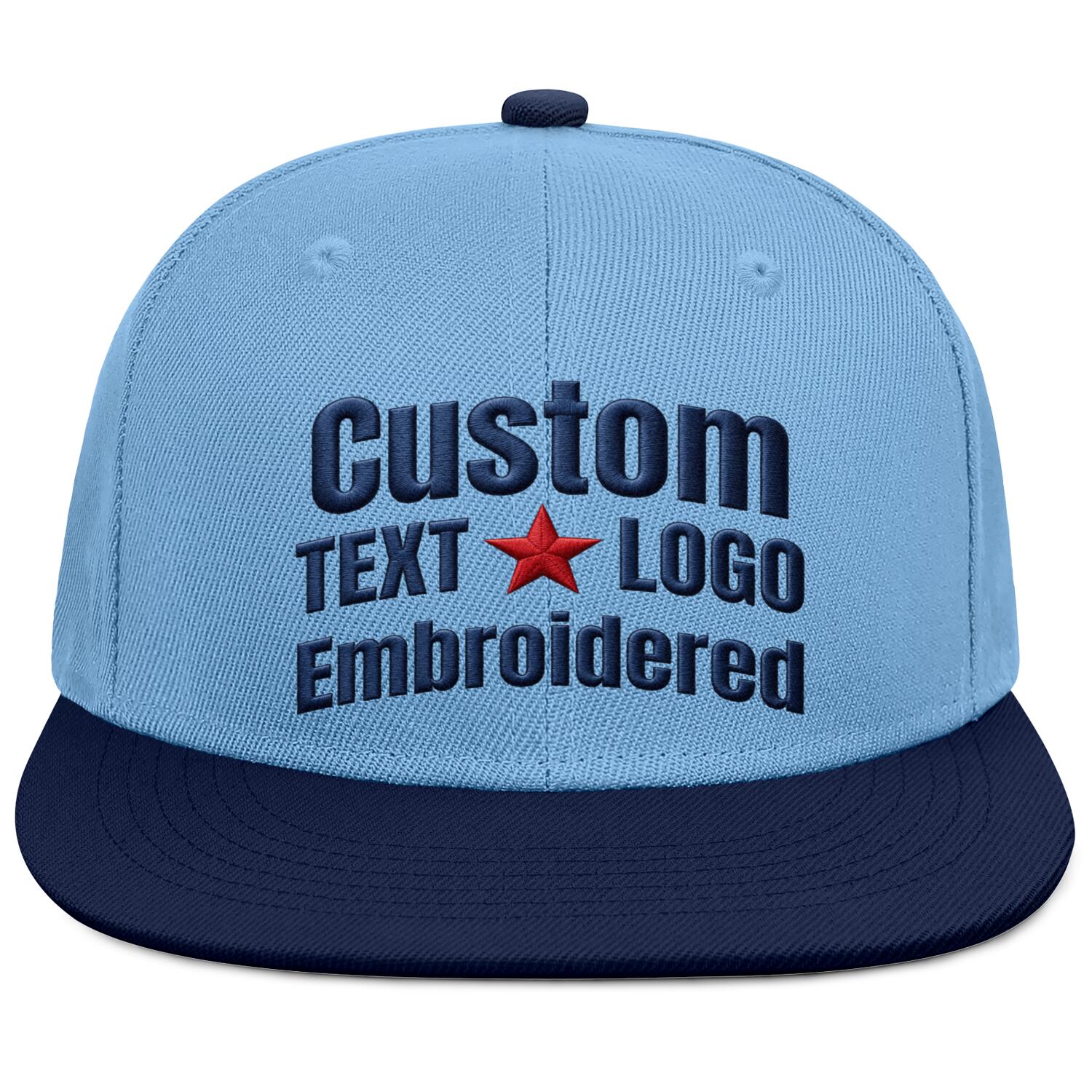 Custom Embroidered or Printed Blue & Navy Blue Color-Block Flat-Brim Cap