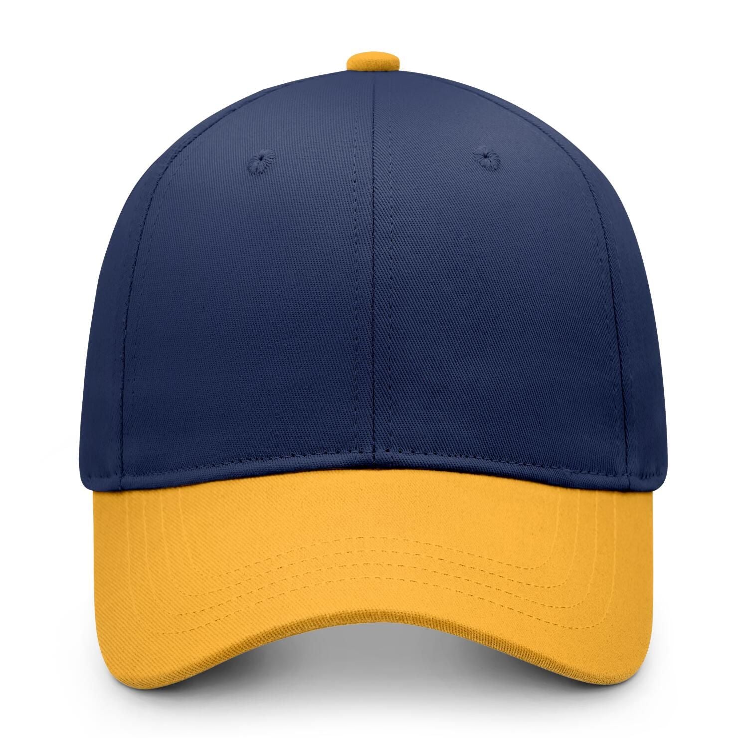 Custom Embroidered or Printed Navy Blue & Gold Color Block Baseball Cap | Personalized Sport Hat
