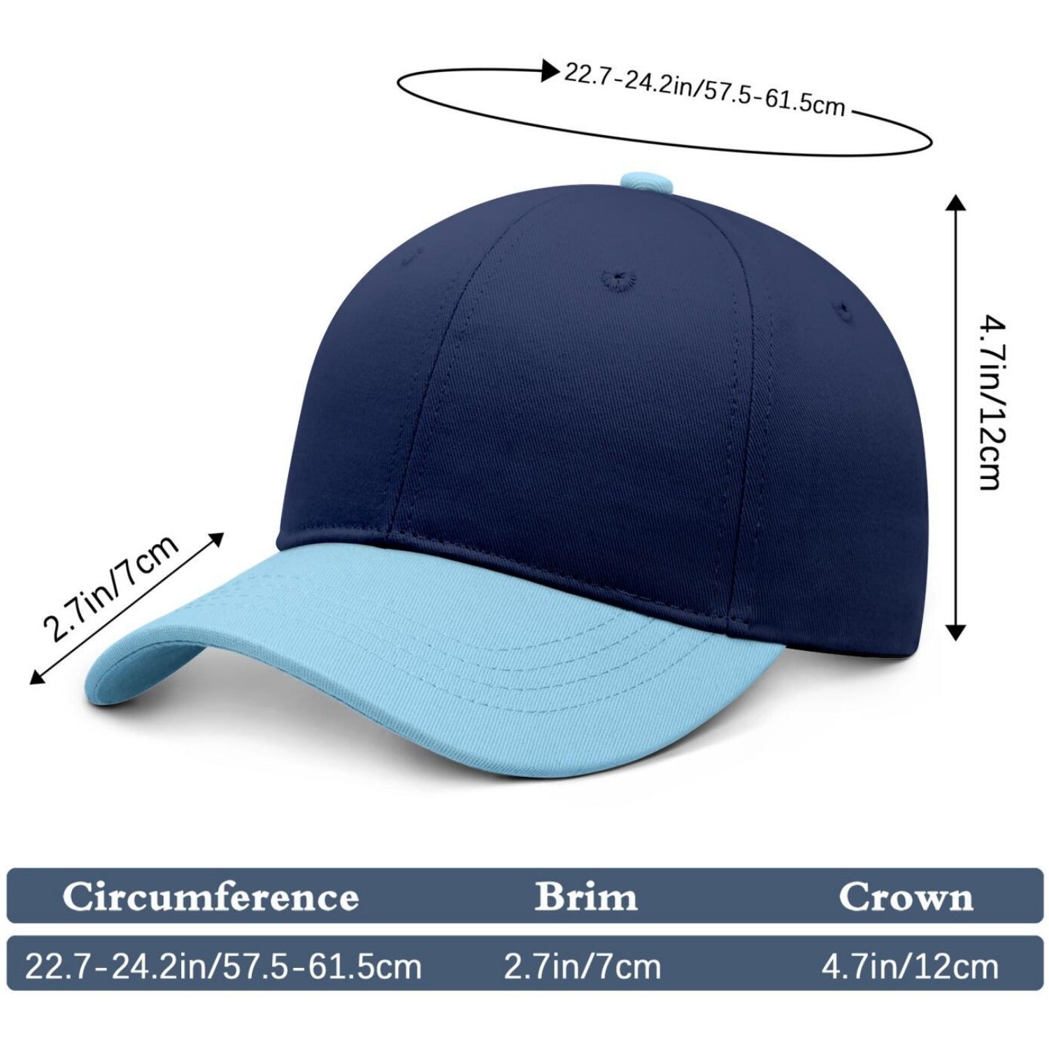 Custom Embroidered or Printed Navy Blue & Light Blue Color Block Baseball Cap | Personalized Sport Hat