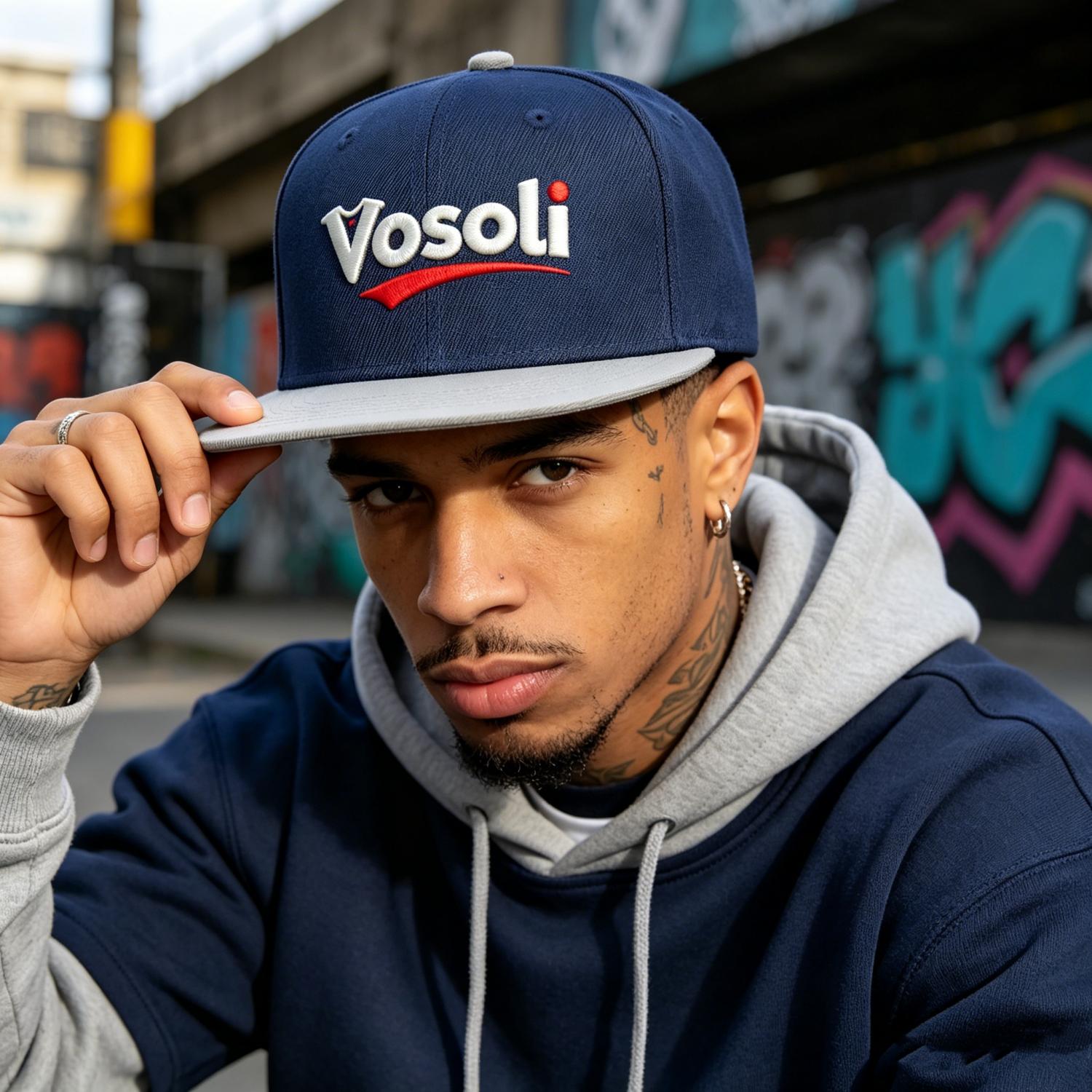 ustom Embroidered or Printed Navy Blue & Light Grey Color-Block Flat-Brim Cap