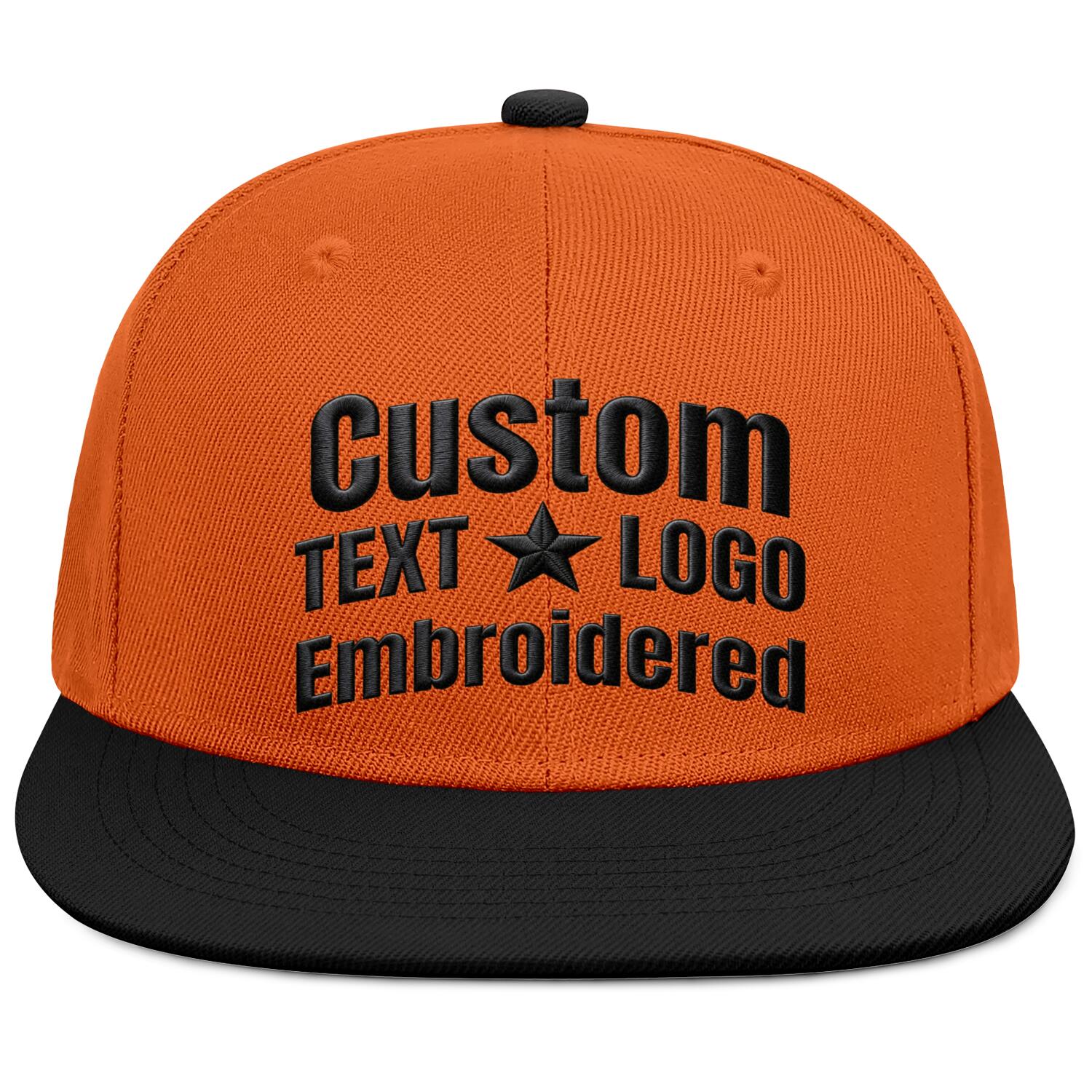 Custom Embroidered or Printed Orange & Black Color-Block Flat-Brim Cap