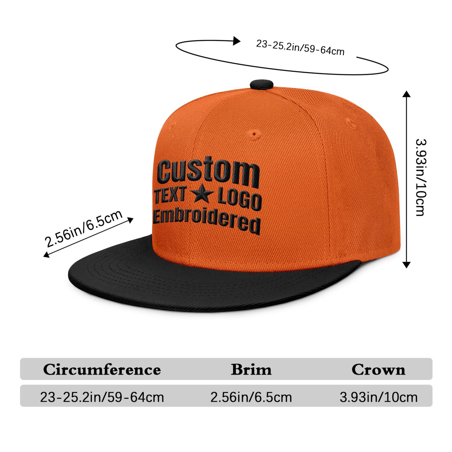 Custom Embroidered or Printed Orange & Black Color-Block Flat-Brim Cap
