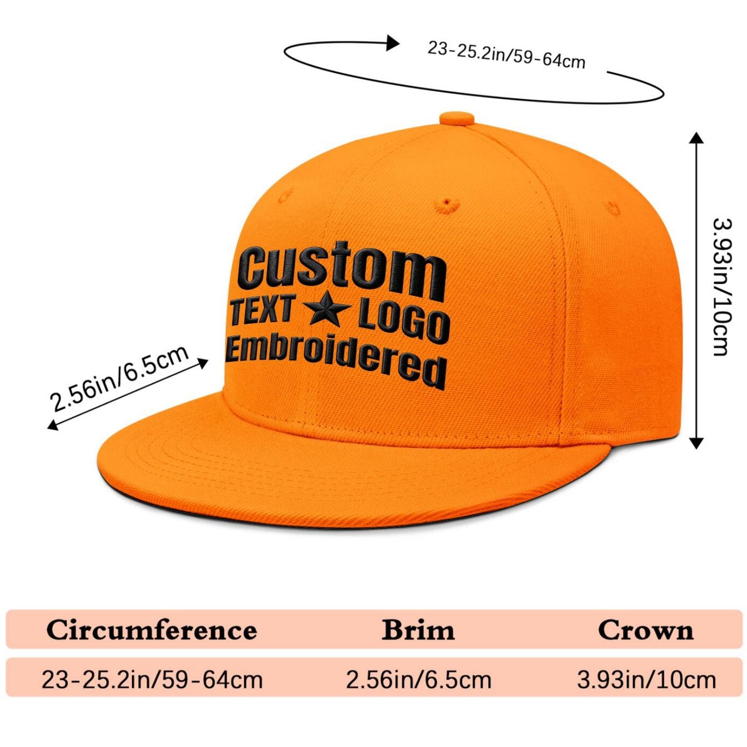 Custom Embroidered or Printed Orange Flat-Brim Cap | Personalized Sport Hat
