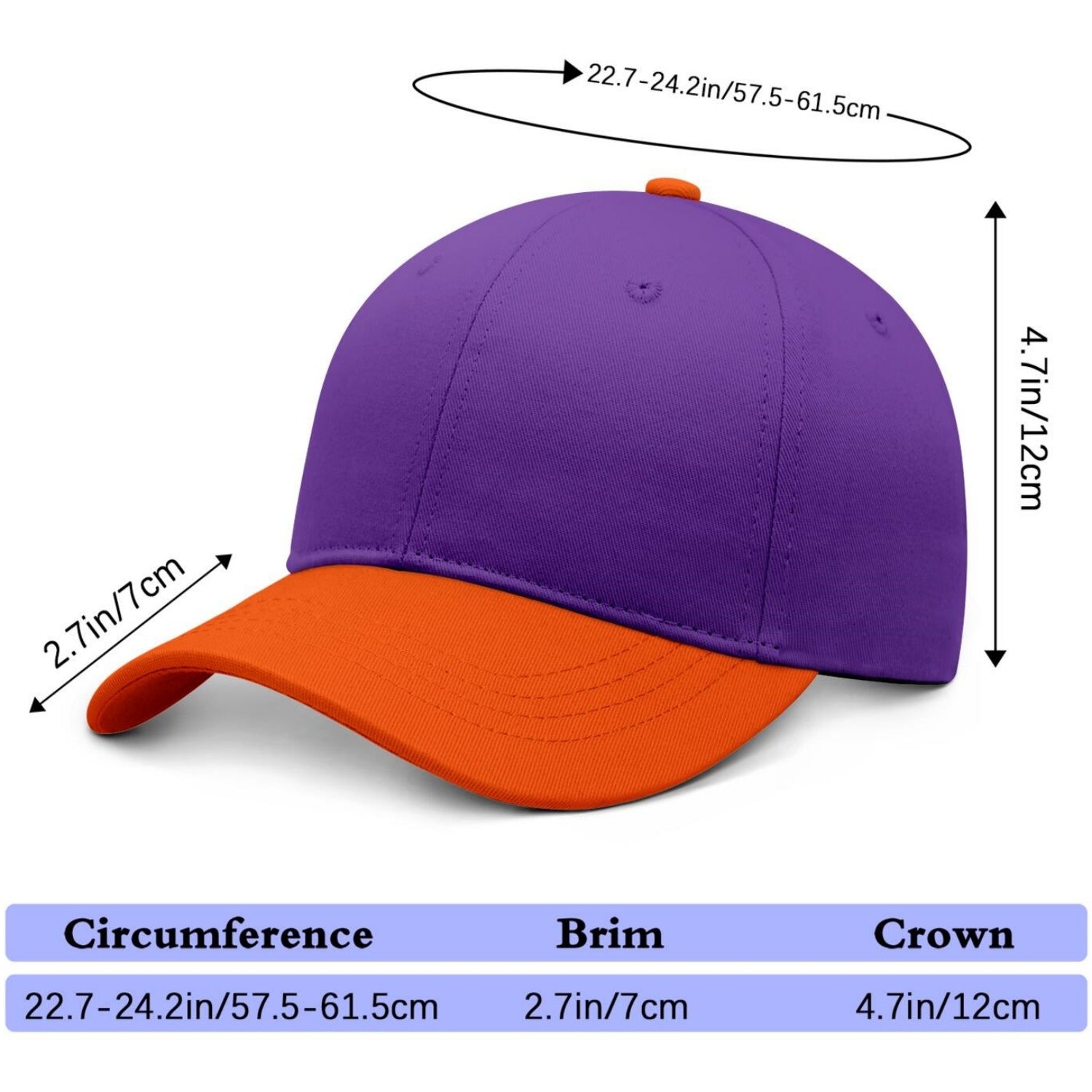 Custom Embroidered or Printed Purple & Orange Color Block Baseball Cap | Personalized Sport Hat