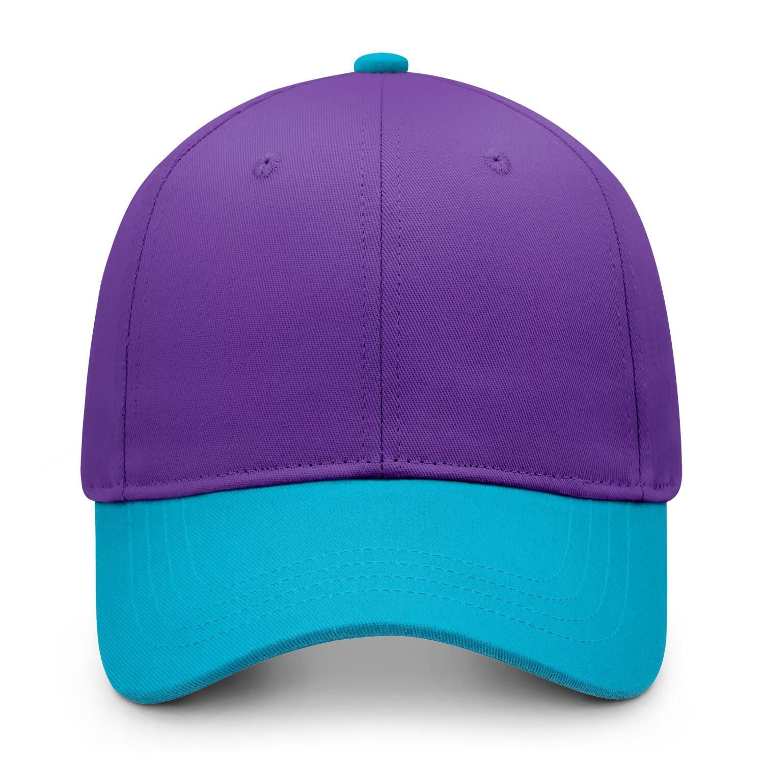 Custom Embroidered or Printed Purple & Turquoise Color Block Baseball Cap | Personalized Sport Hat