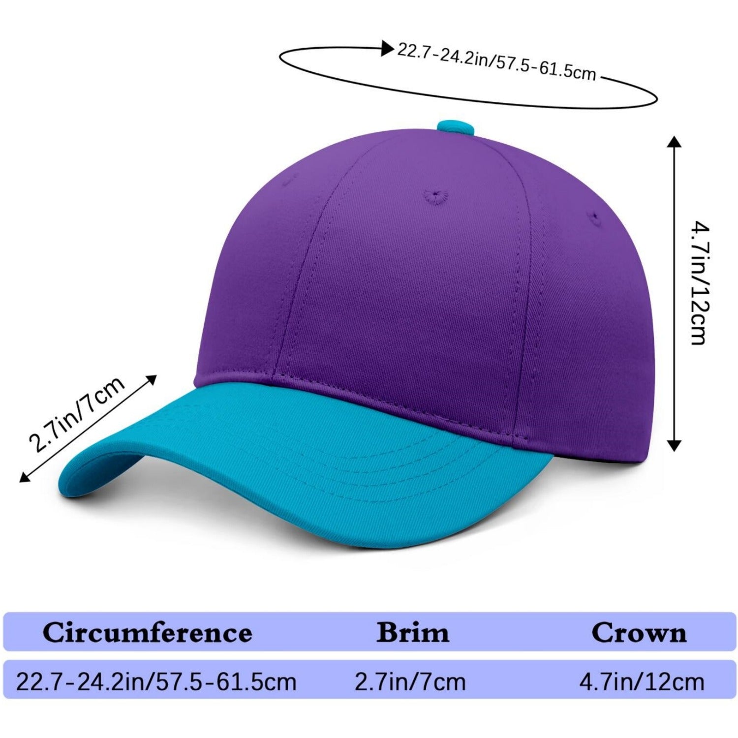 Custom Embroidered or Printed Purple & Turquoise Color Block Baseball Cap | Personalized Sport Hat
