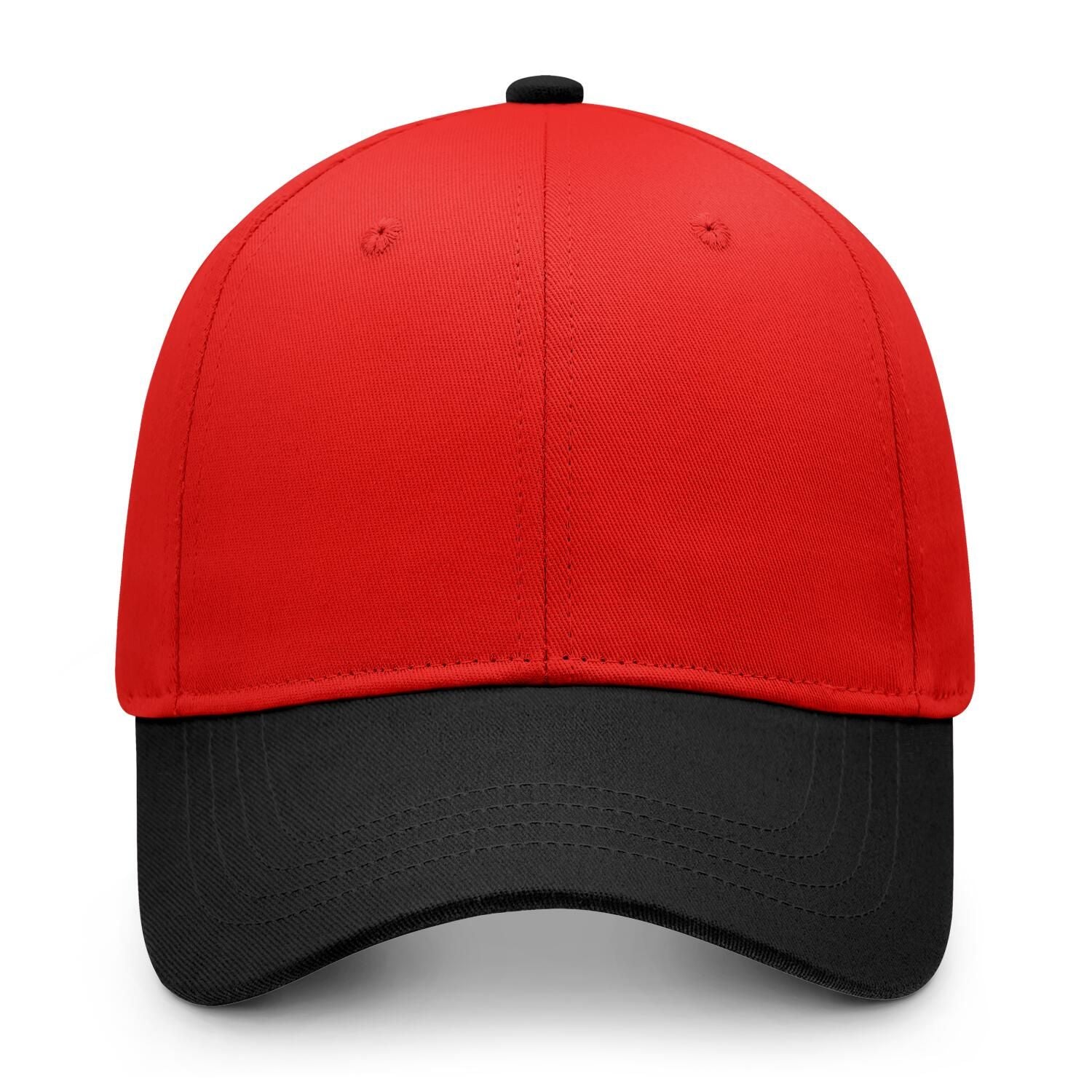 Custom Embroidered or Printed Red & Black Color Block Baseball Cap | Personalized Sport Hat