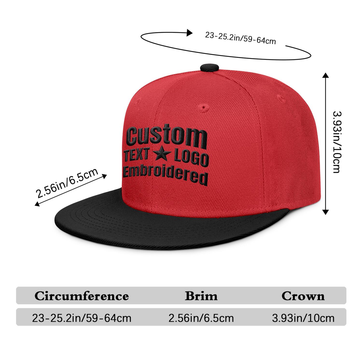 Custom Embroidered or Printed Red & Black Color-Block Flat-Brim Cap