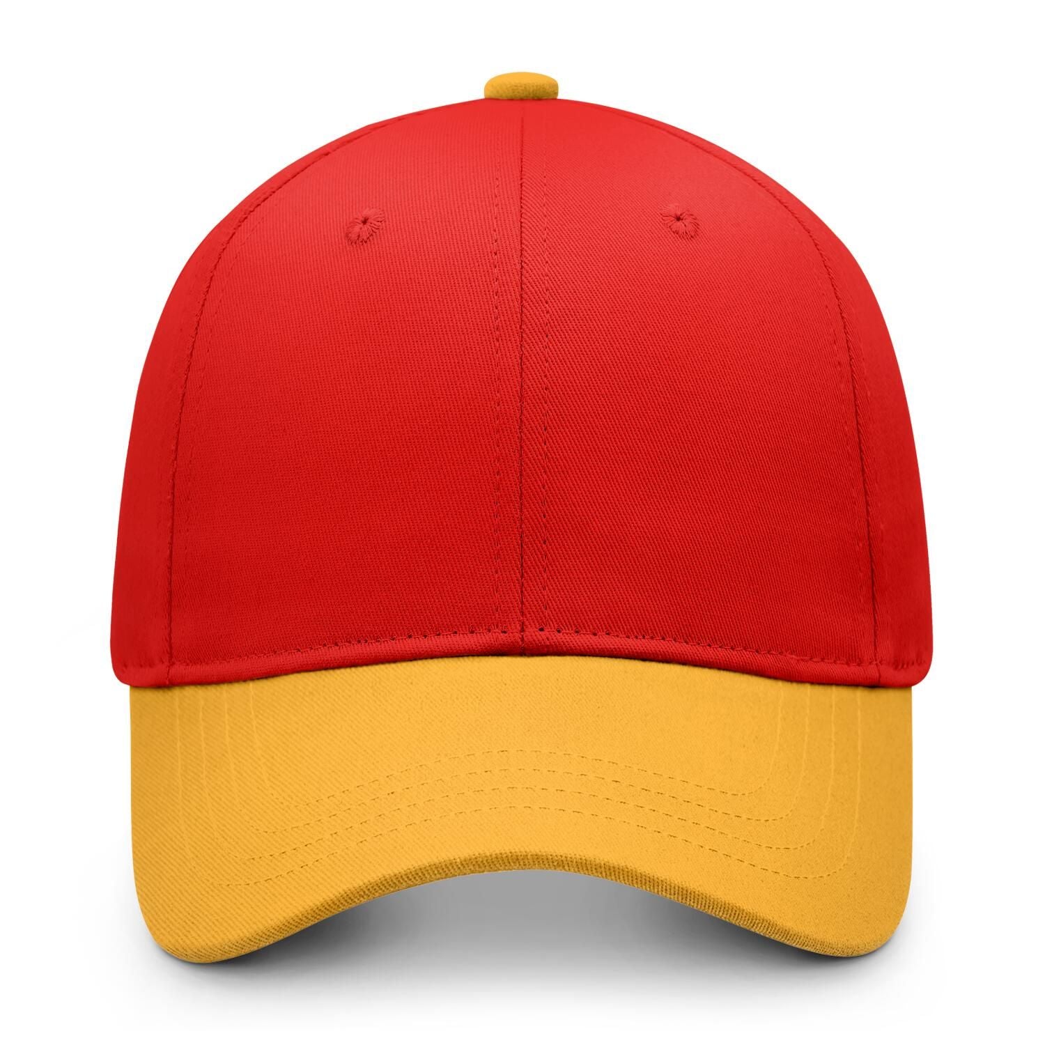 Custom Embroidered or Printed Red & Gold Color Block Baseball Cap | Personalized Sport Hat