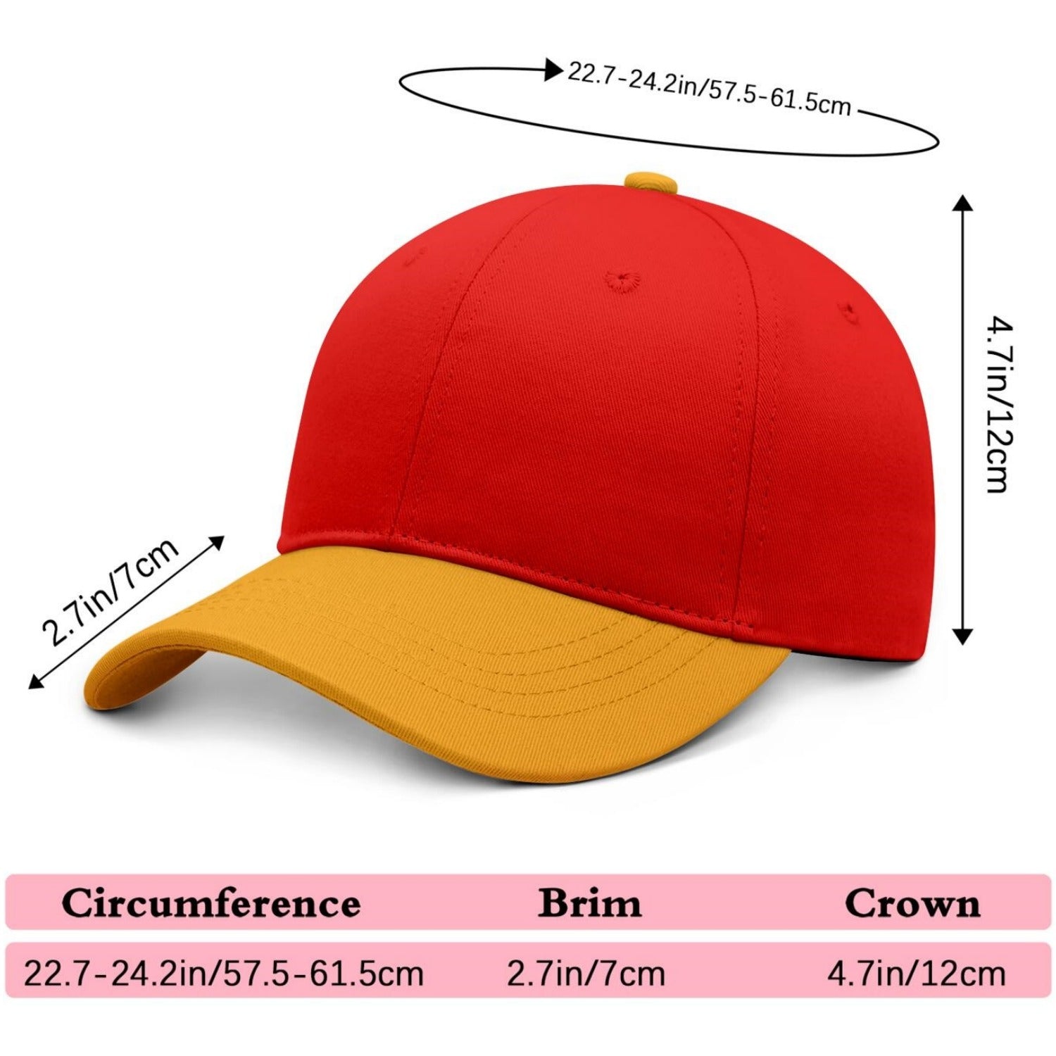 Custom Embroidered or Printed Red & Gold Color Block Baseball Cap | Personalized Sport Hat