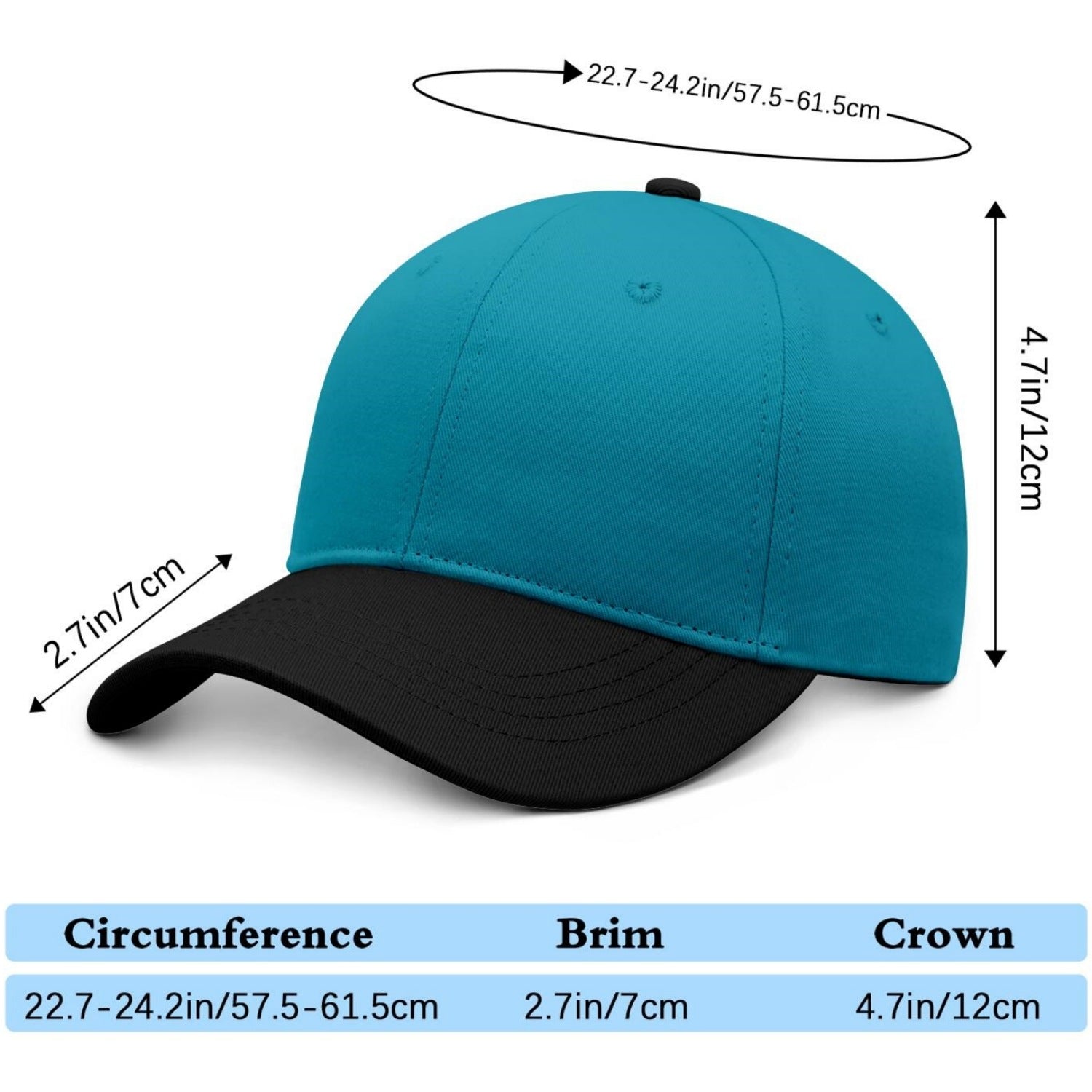 Custom Embroidered or Printed Teal & Black Two-Tone Baseball Cap | Personalized Sport Hat