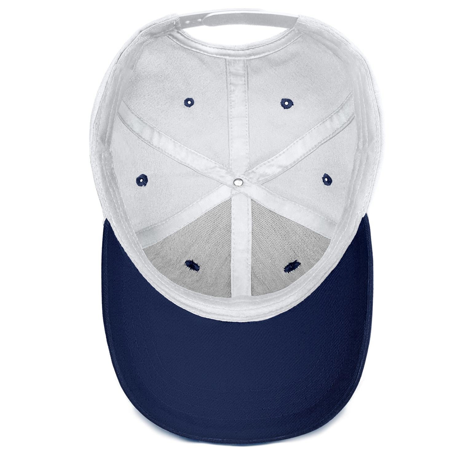Custom Embroidered or Printed White & Navy Blue Color Block Baseball Cap | Personalized Sport Hat