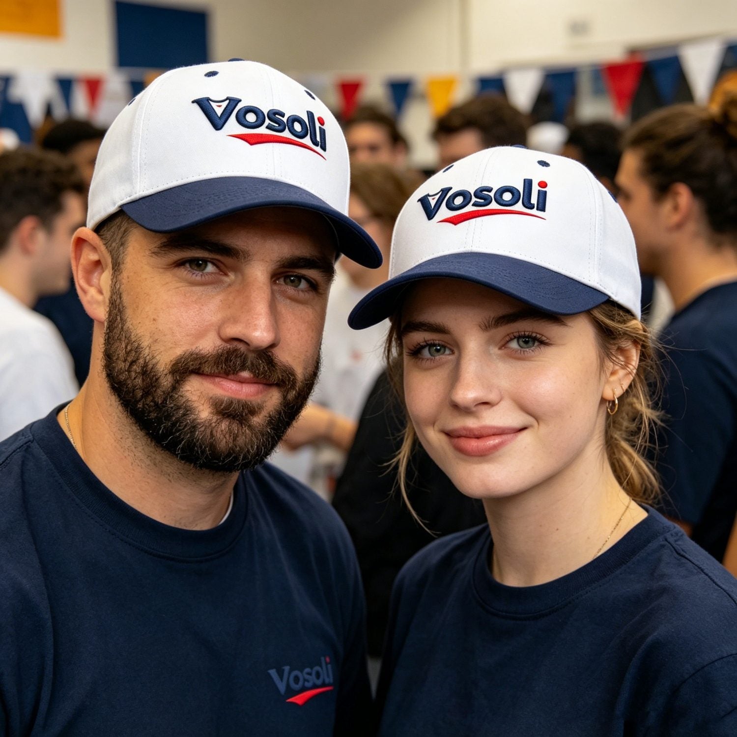 Custom Embroidered or Printed White & Navy Deep Brim Baseball Cap | Personalized Sport Hat