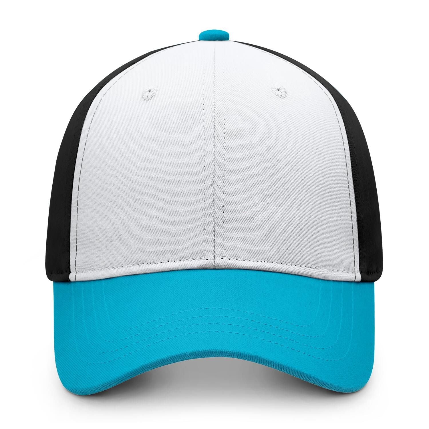 Custom Embroidered or Printed White & Turquoise Color Block Baseball Cap | Personalized Sport Hat