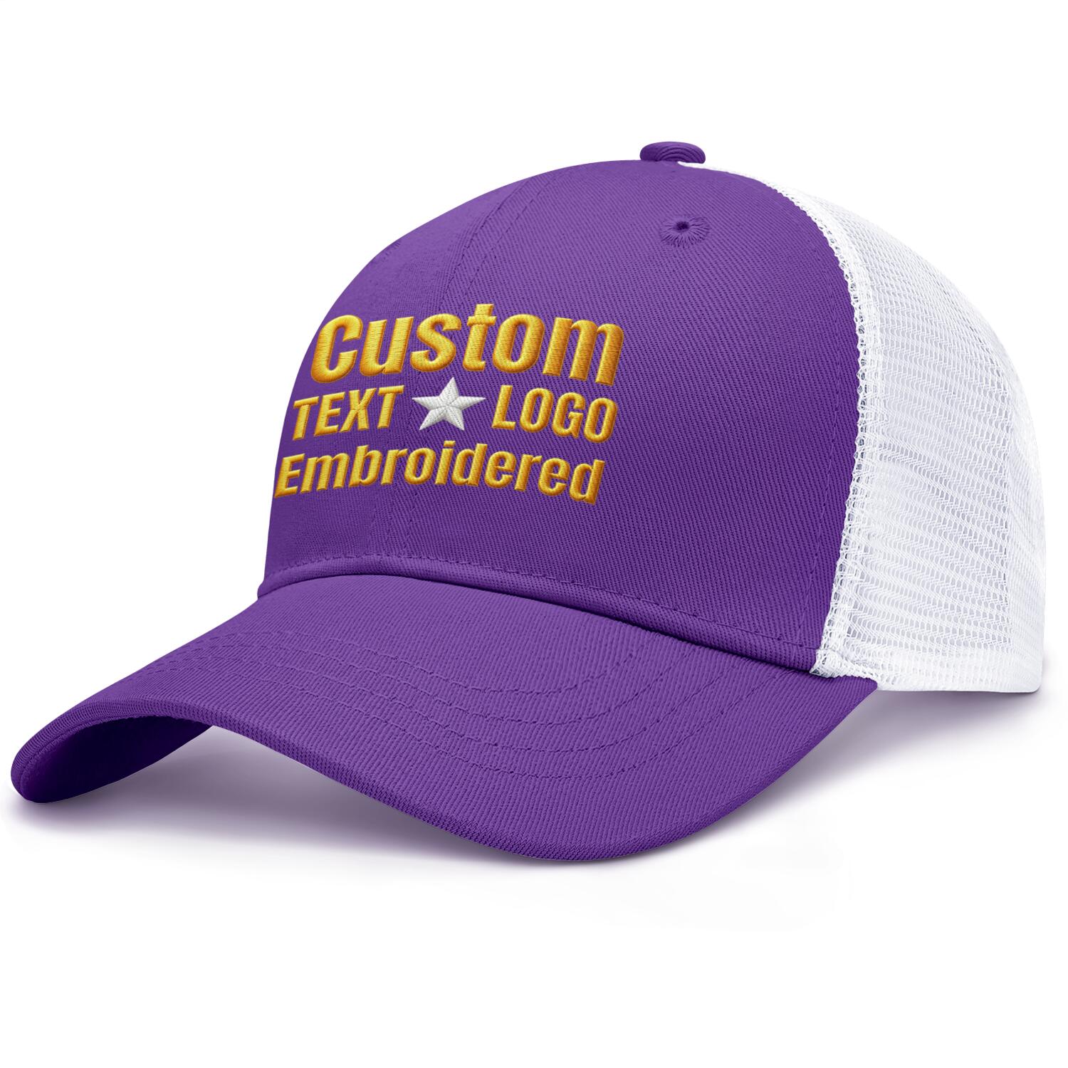 Custom Embroidered or Printed Purple & White Trucker Cap | Breathable mesh cap