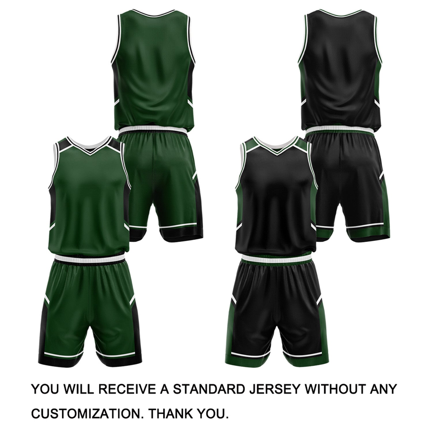Custom Reversible Basketball Uniform Set | Forest Green & Black V-Neck Sleeveless Jersey & Athletic Shorts