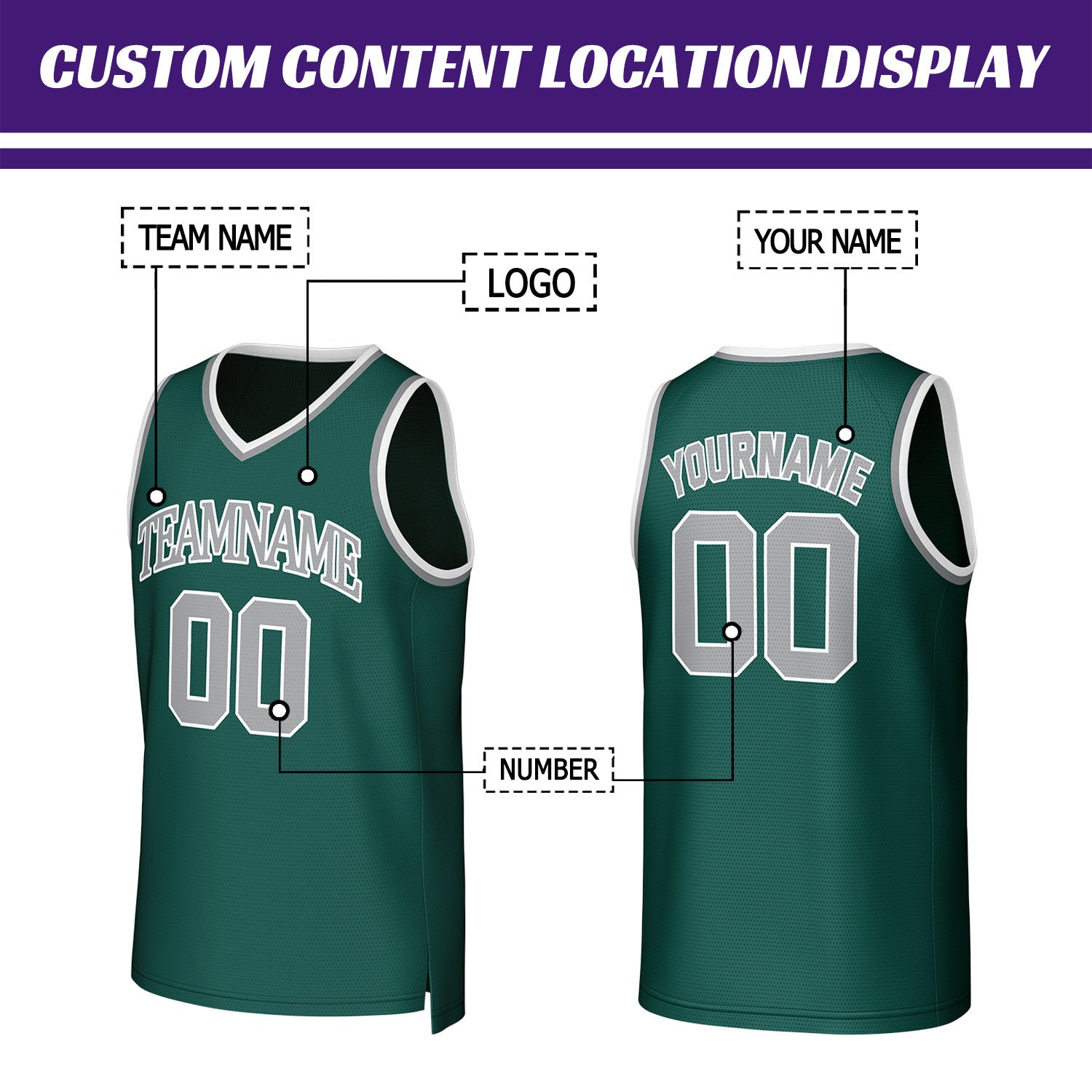Custom Forest Green & Gray Mesh Basketball Jersey | Personalized Team Uniform for youth & adults