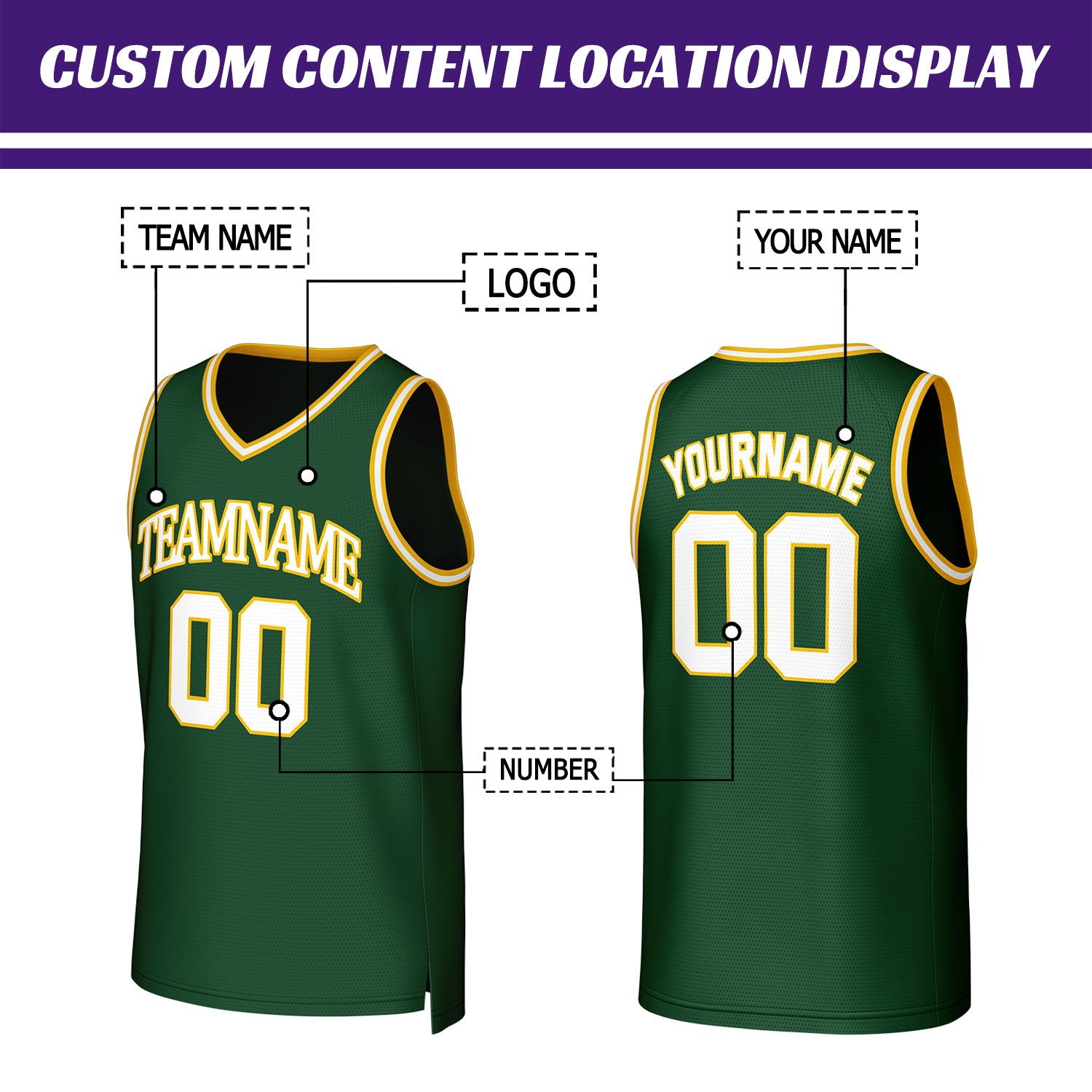 Custom Forest Green & White Mesh Basketball Jersey | Personalized Team Uniform for youth & adults