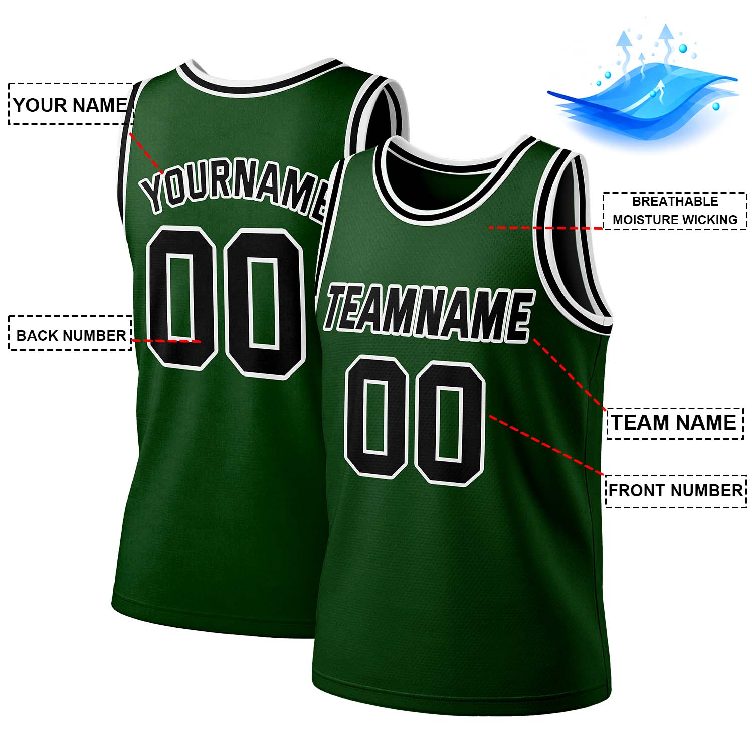Custom Forest Green & Black Mesh Basketball Jersey | Personalized Team Uniform