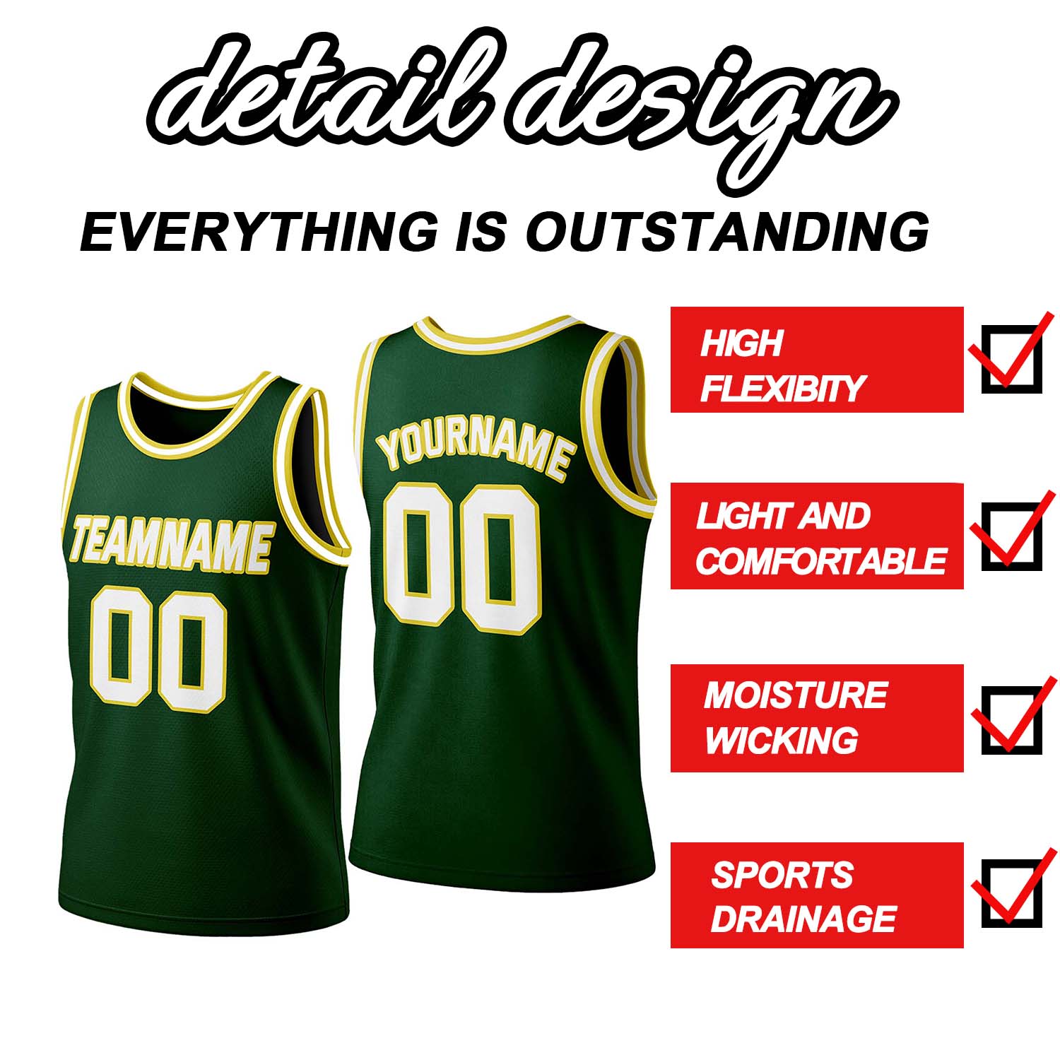 Custom Forest Green & White Mesh Basketball Jersey | Personalized Team Uniform