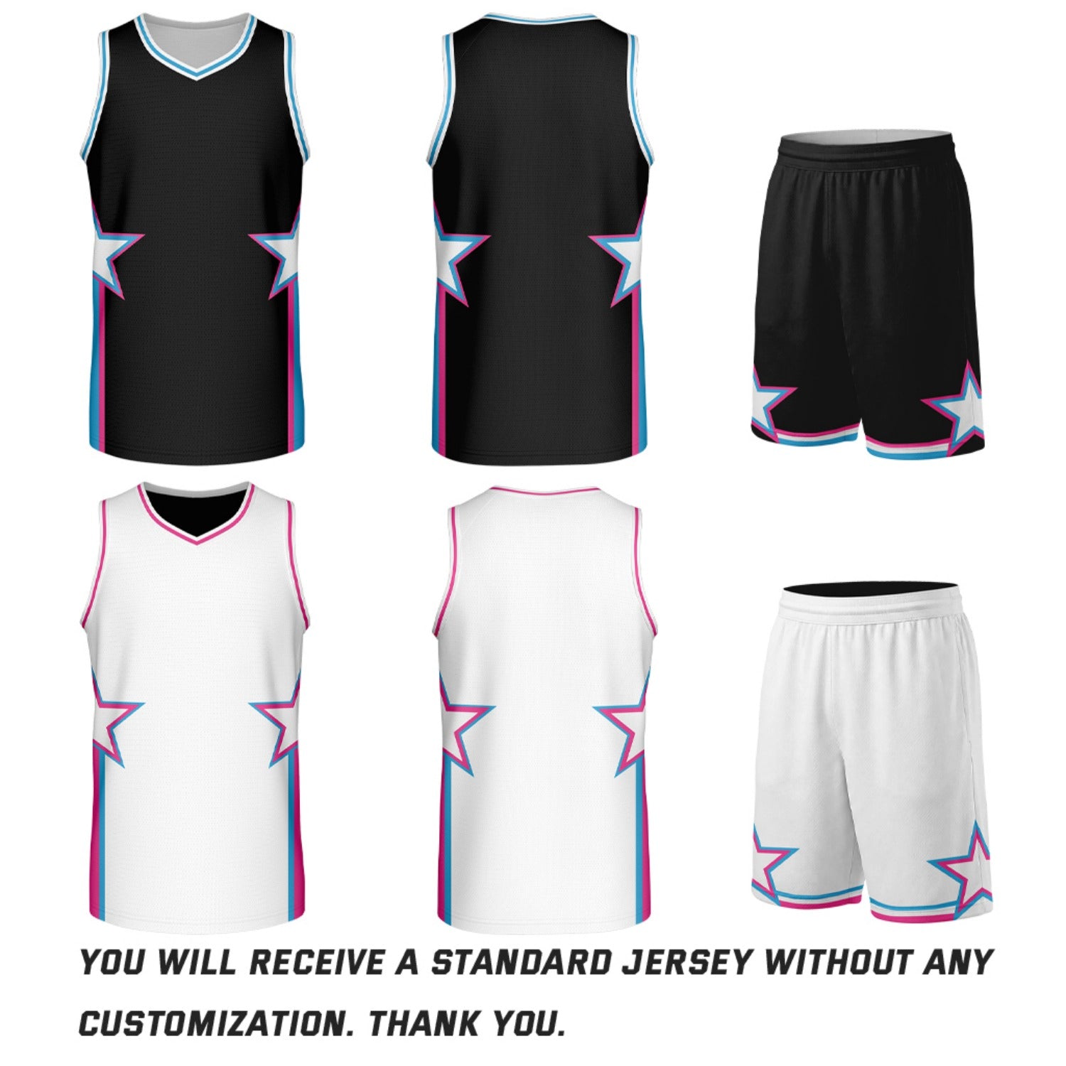 Custom Black & White Star Reversible Basketball Uniform Set | Breathable Mesh Jersey & Shorts