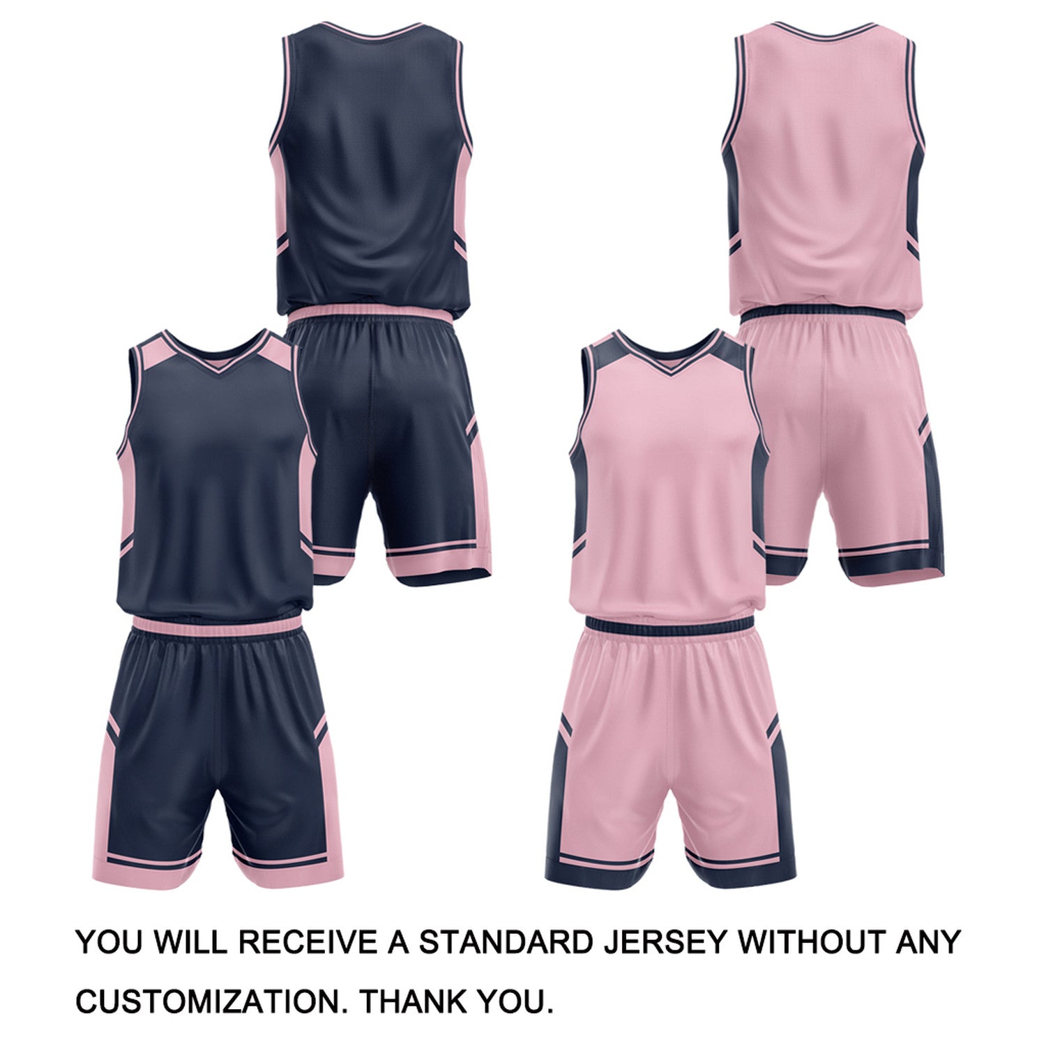 Custom Reversible Basketball Uniform Set | Navy & Pink V-Neck Sleeveless Jersey & Athletic Shorts