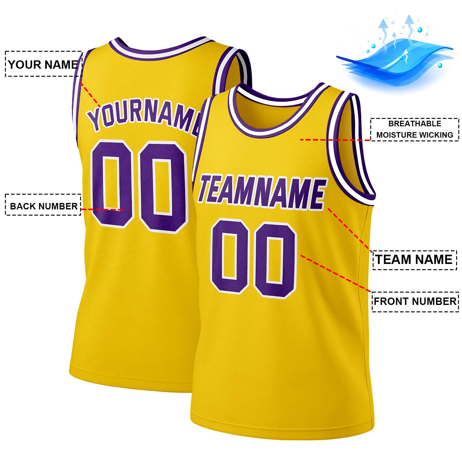 Custom Gold & Purple Mesh Basketball Jersey | Personalized Team Uniform