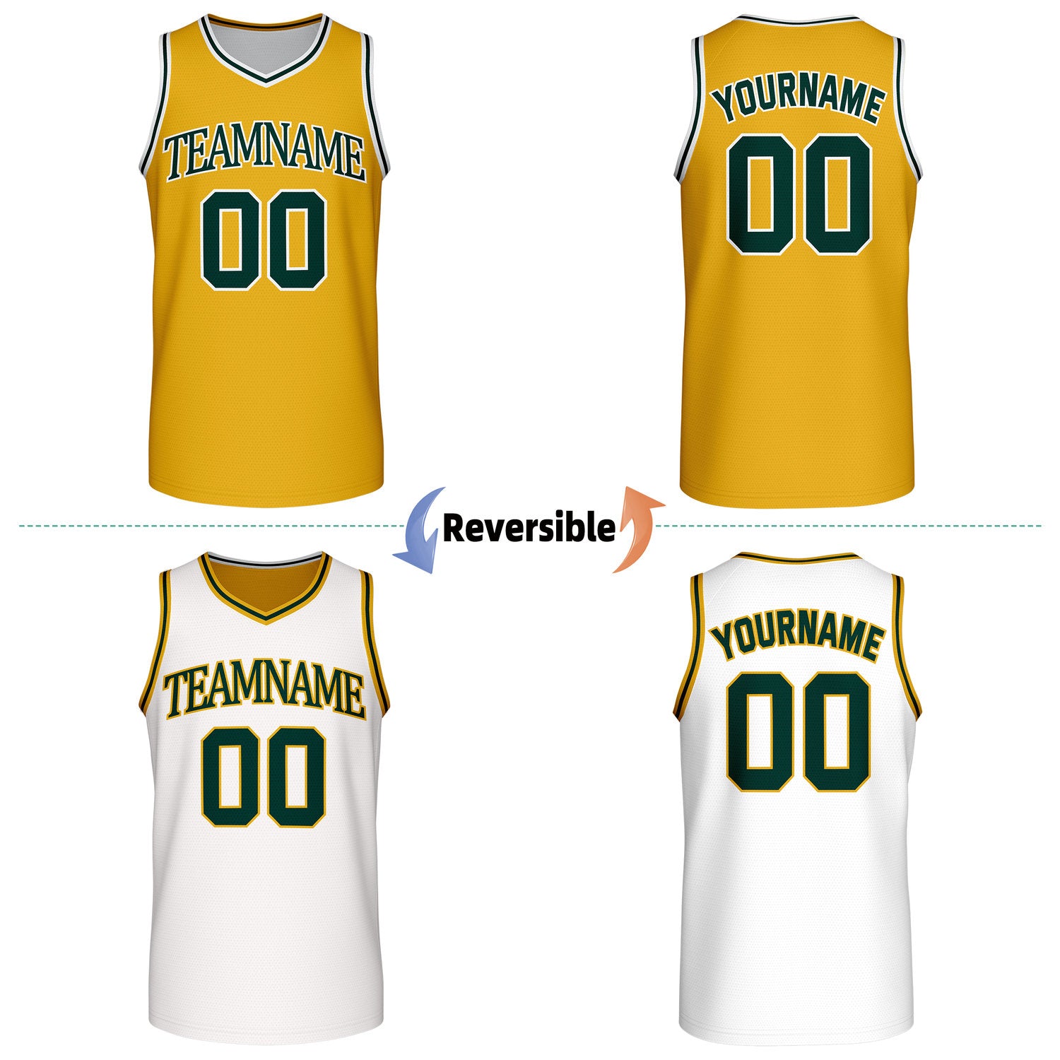Custom Retro Gold & White Reversible Basketball Jersey | Personalized Team Jersey | Vosoli