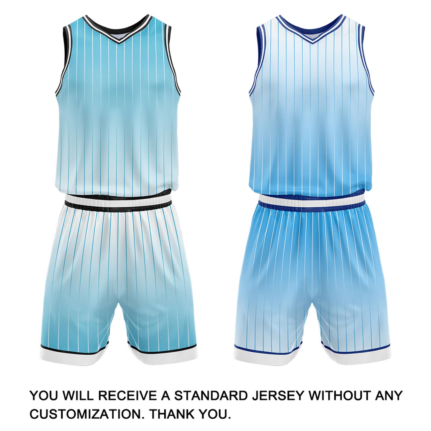Custom Gradient Light Blue & White Pinstripe Reversible Basketball Jersey Shorts Set | Personalized Team Uniform