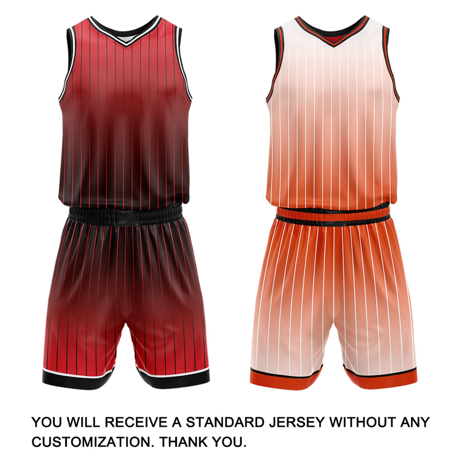 Custom Gradient Red & Orange Pinstripe Reversible Basketball Jersey Shorts Set | Personalized Team Uniform