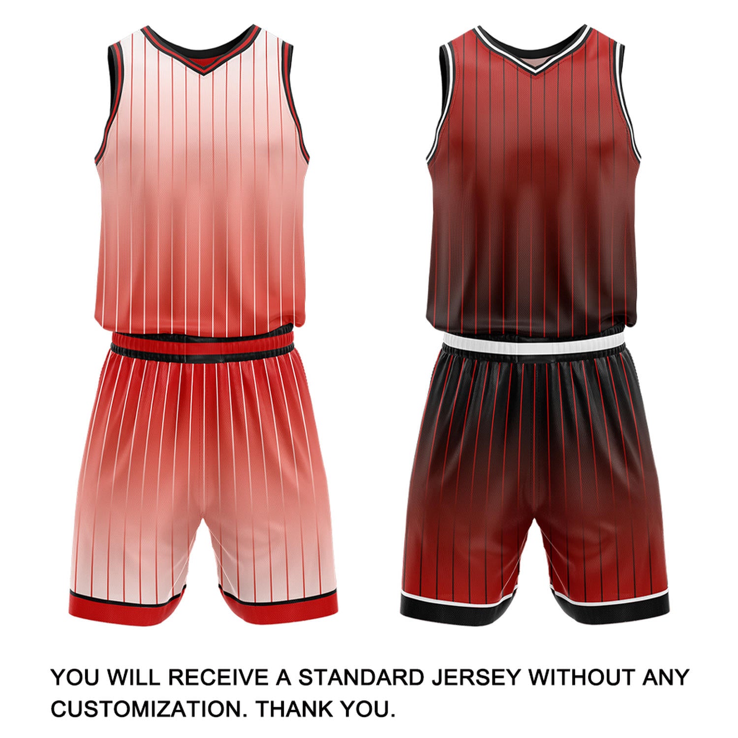 Custom Gradient Red & White Pinstripe Reversible Basketball Jersey Shorts Set | Personalized Team Uniform