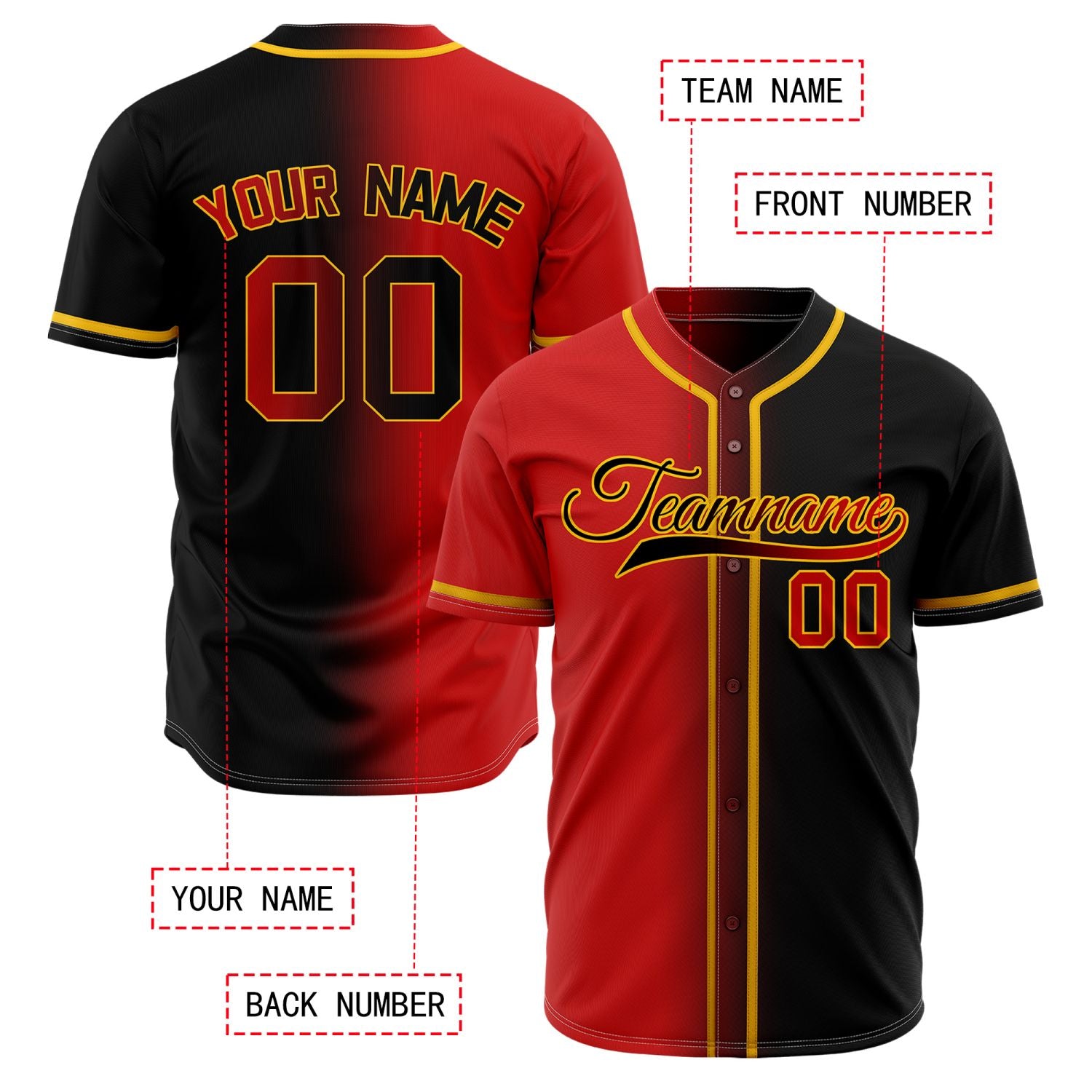 Custom Gradient Split Baseball Jersey | Personalized Fade Design Team Uniforms
