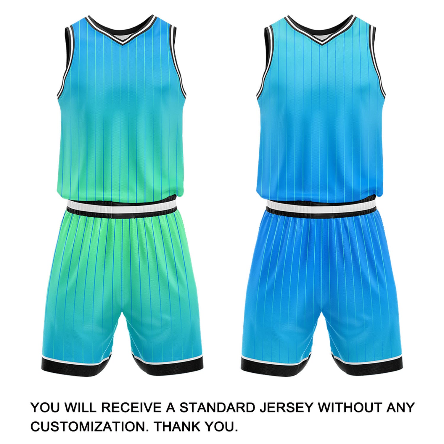 Custom Gradient Teal & Light Blue Pinstripe Reversible Basketball Jersey Shorts Set | Personalized Team Uniform