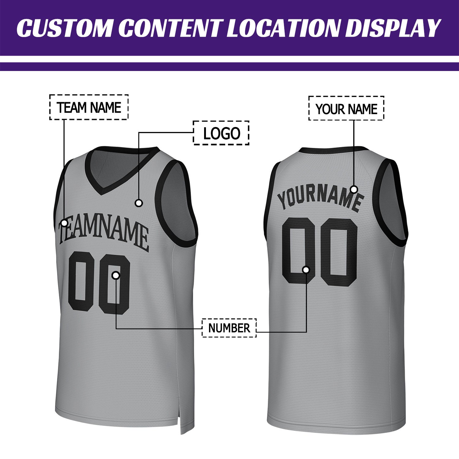 Custom Gray & Black Basketball Jersey | Personalized Name & Number Team Uniform