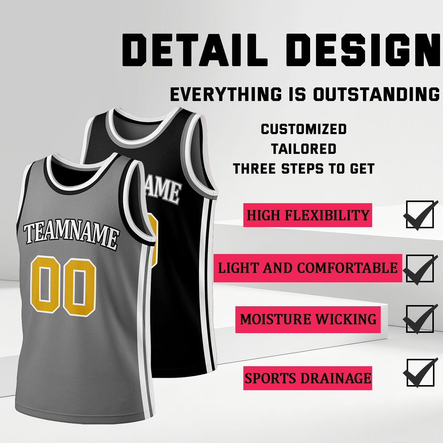 Custom Gray & Black Reversible Basketball Jersey Shorts Set | Personalized Full Team Uniform