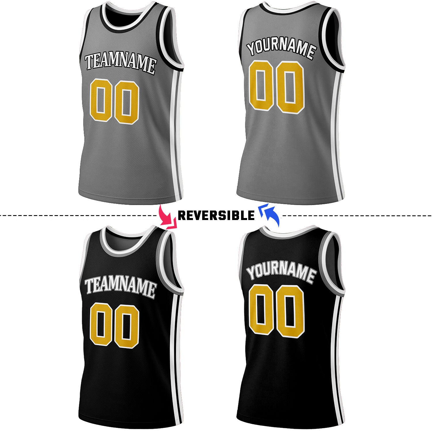 Custom Gray & Black Reversible Basketball Jersey Shorts Set | Personalized Full Team Uniform
