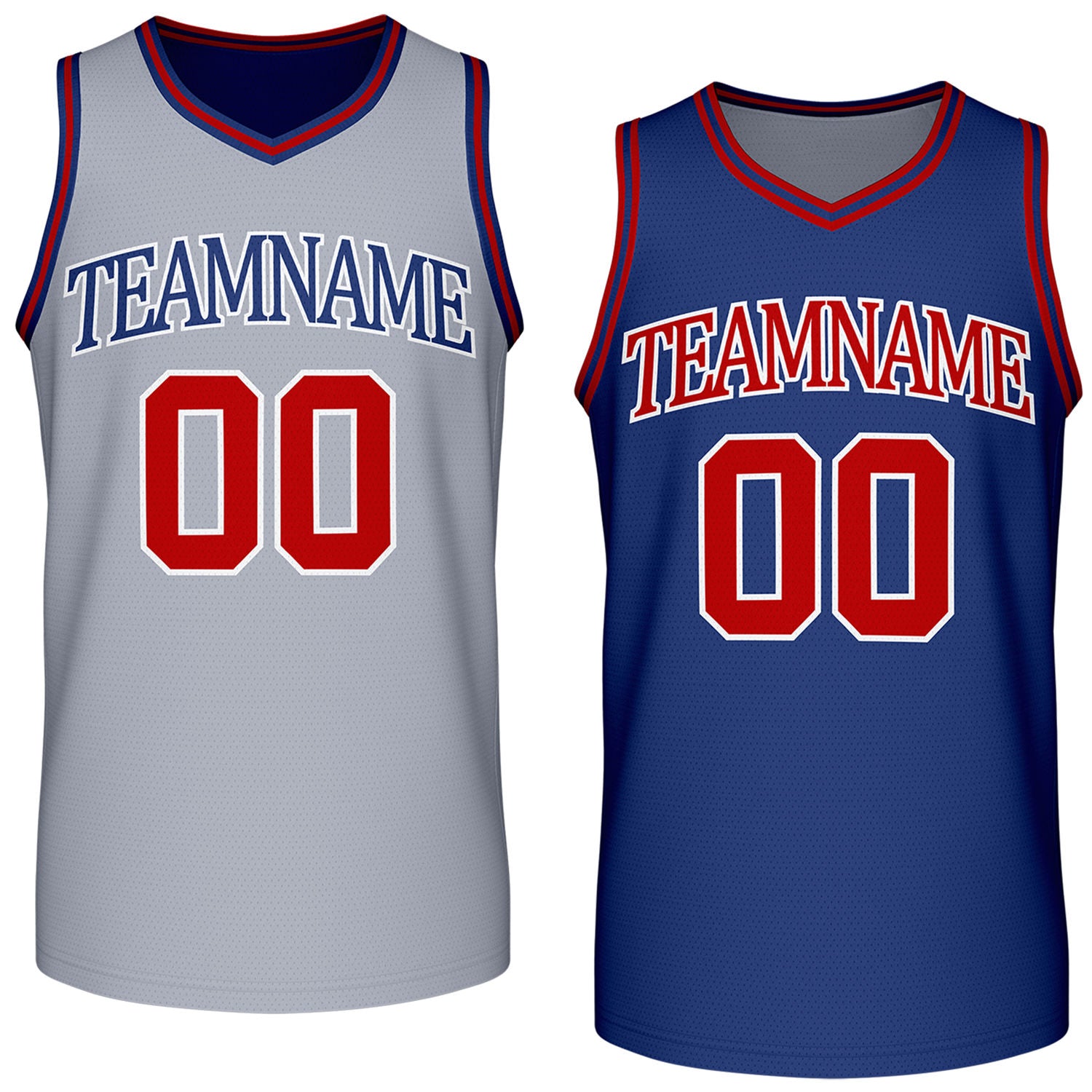 Custom reversible retro gray & navy basketball jersey, personalized team name & number, 2-in-1 sleeveless uniform for men women youth adult game practice - Vosoli