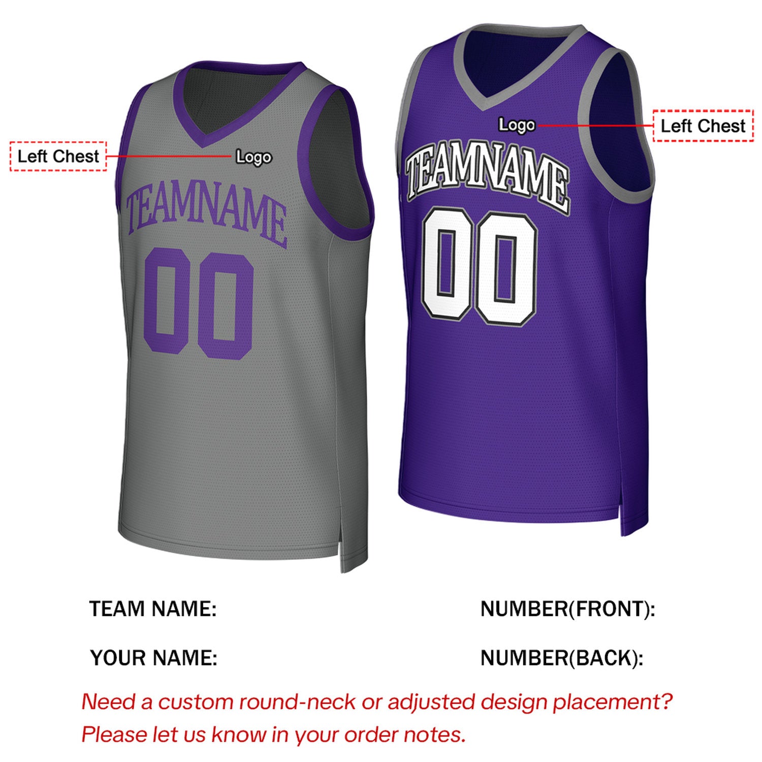 Custom Gray & Purple Reversible Basketball Jersey | Personalized Team Uniform