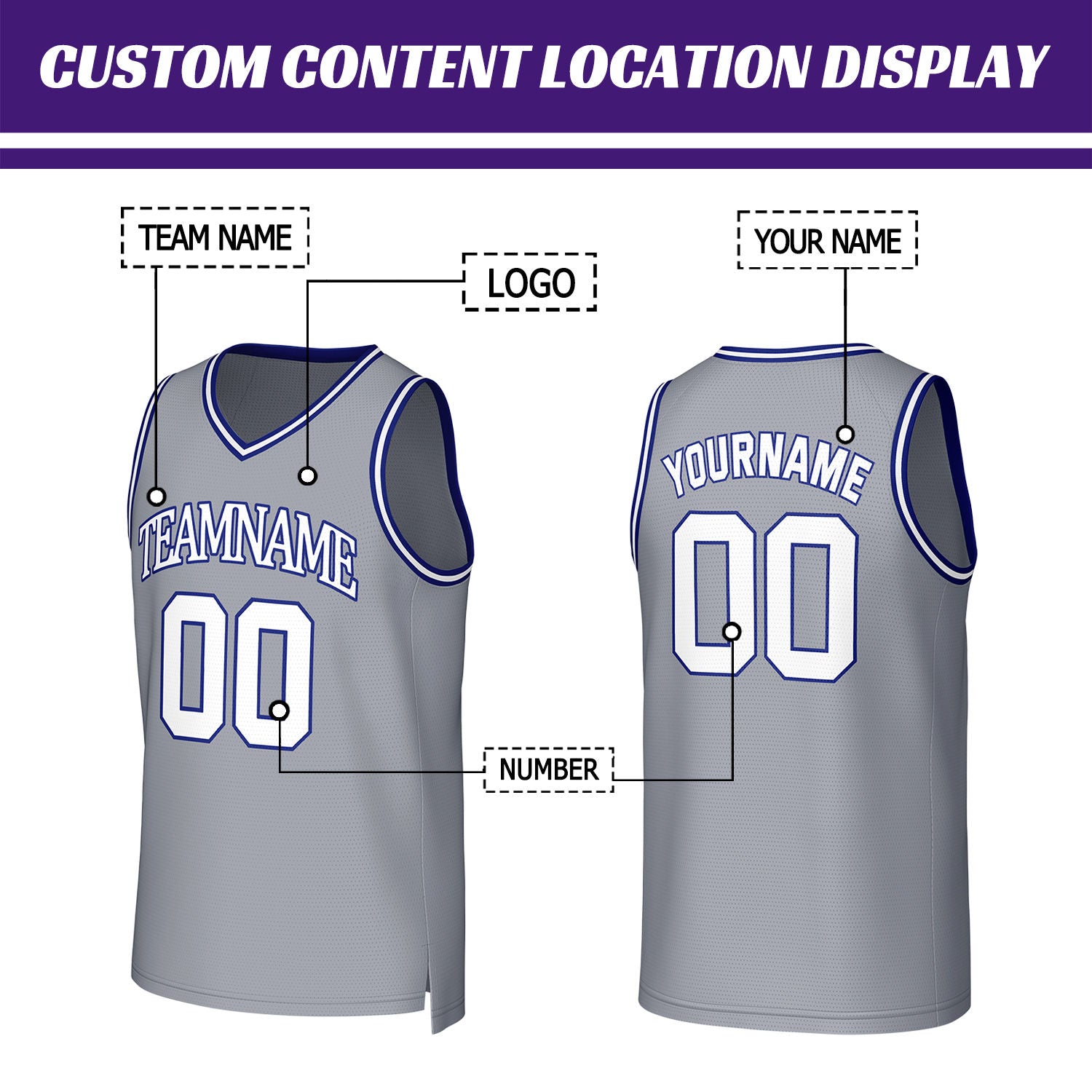 Custom Gray & White Blue Mesh Basketball Jersey | Personalized Team Uniform for youth & adults