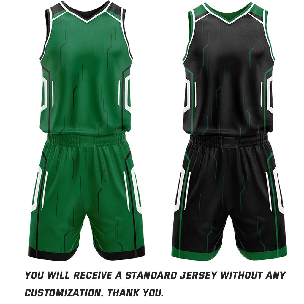 Custom Green & Black Reversible Circuit Geometric Basketball Jersey Shorts Set | Personalized Team Uniform