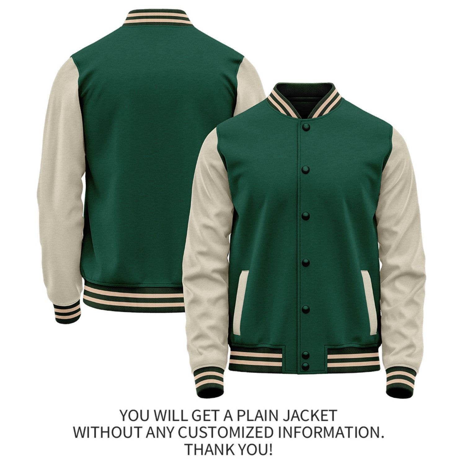 Custom Green Cream Jacket Personalized Team Name Number Letterman Bomber for Adult & Youth