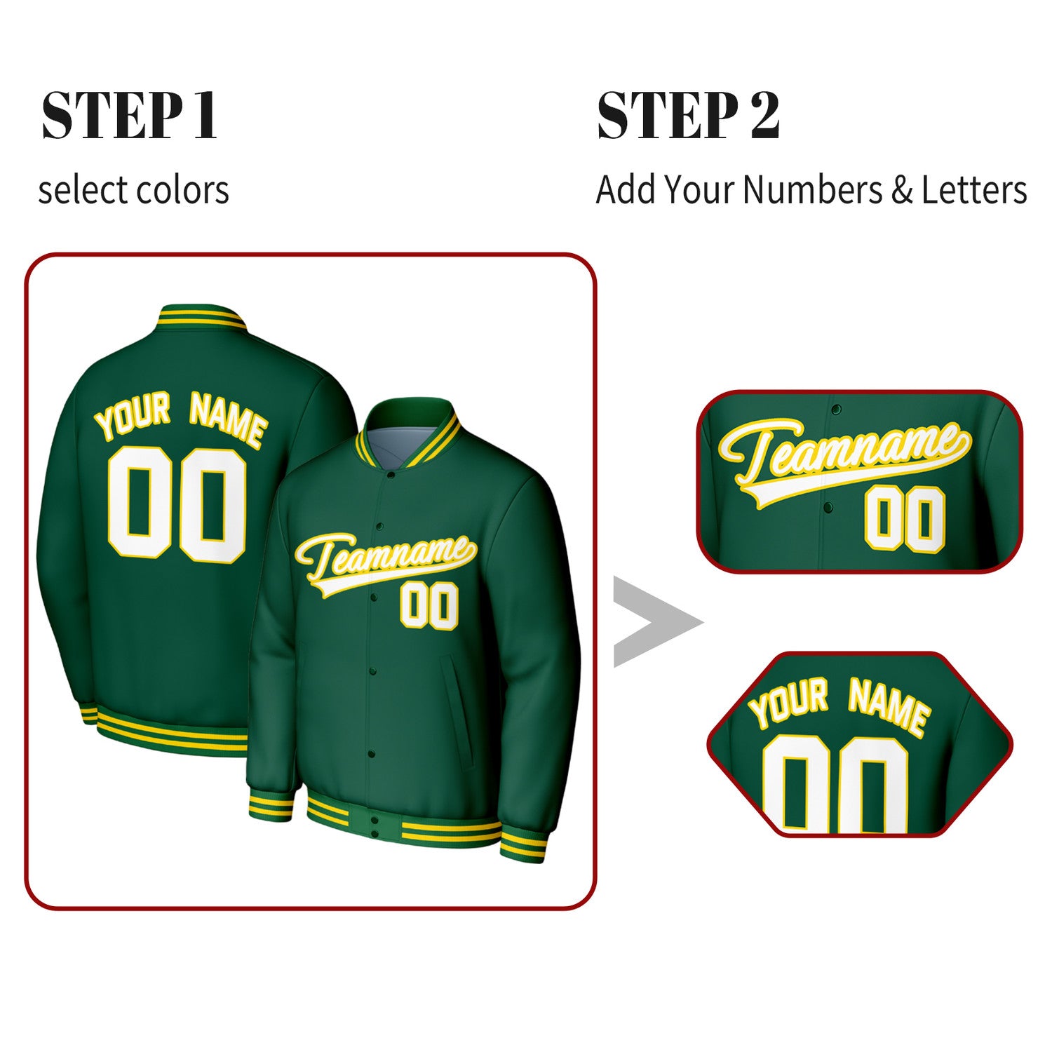 Custom Green Varsity Baseball Jacket | Personalized Jacket with Stitched Name & Number for Adult & Youth