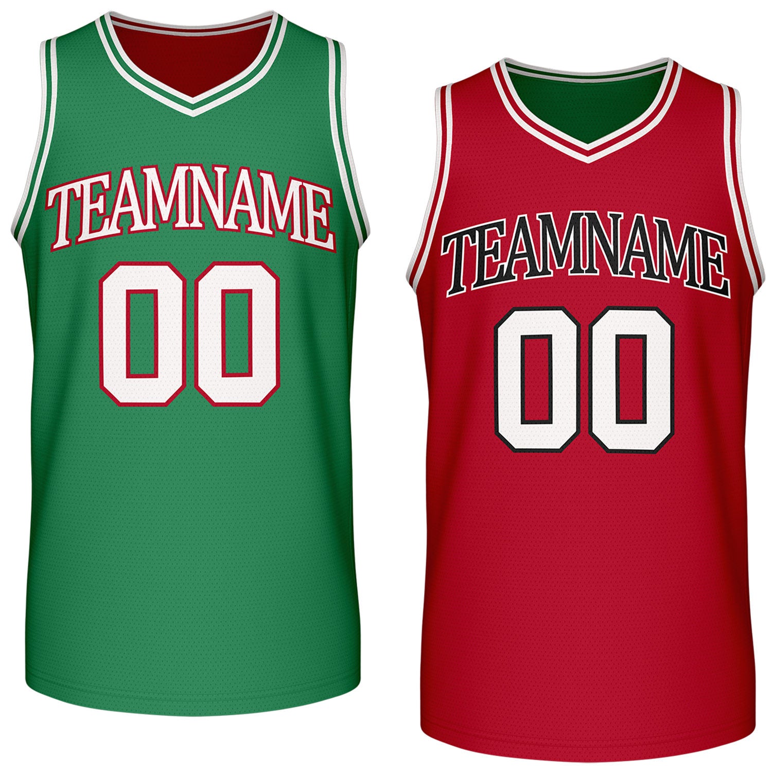 Custom reversible retro green & red basketball jersey, personalized team name & number, 2-in-1 sleeveless uniform for men women youth adult game practice - Vosoli
