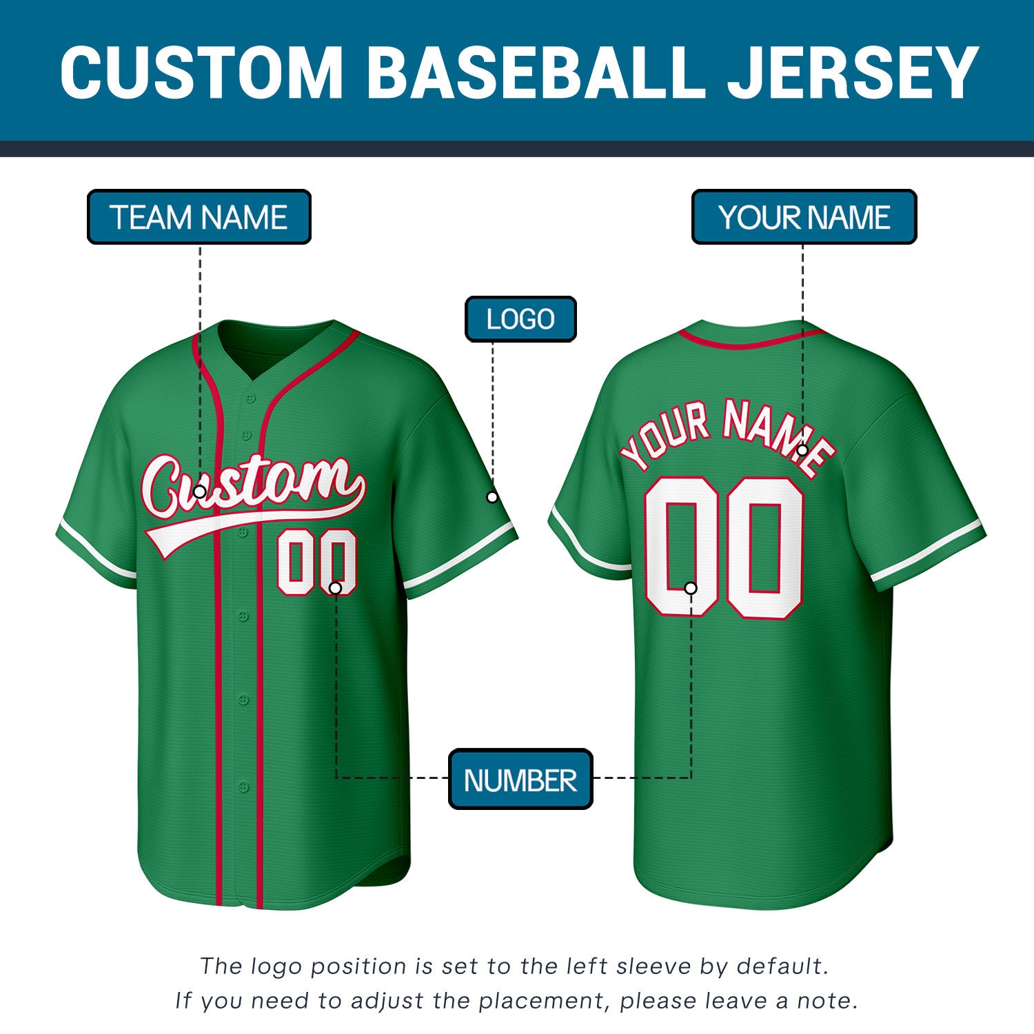 Custom Stitched Green Red & White Baseball Jersey | Team Sports Uniform | Vosoli