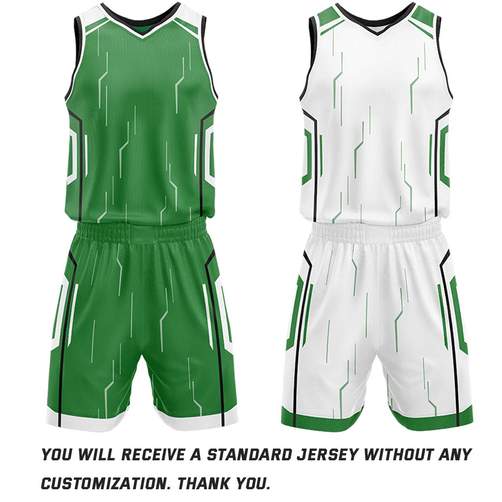 Custom Green & White Reversible Circuit Geometric Basketball Jersey Shorts Set | Personalized Team Uniform